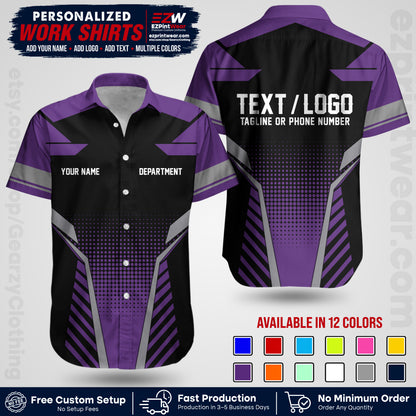 Custom All Over Print Work Uniform Shirt with Name, Logo & Text | Custom Hawaiian Shirt | Company Shirt | Employee Uniform UNF06