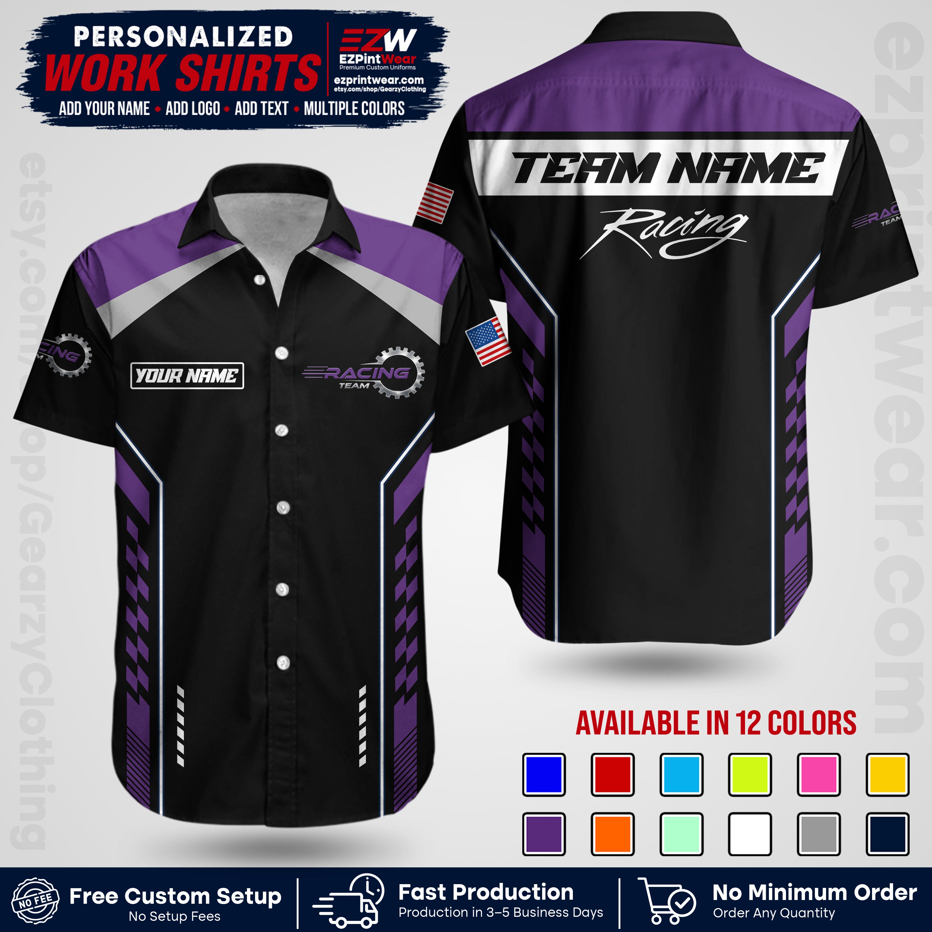 Custom Racing Shirt with Name, Logo & Text | Race Team Uniform | Crew Apparel RC13