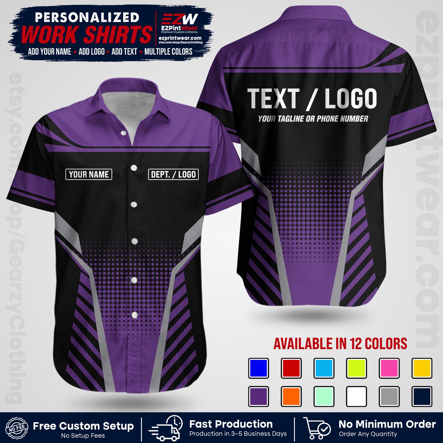 Custom All Over Print Work Uniform Shirt with Name, Logo & Text | Custom Hawaiian Shirt | Company Shirt | Employee Uniform UNF08