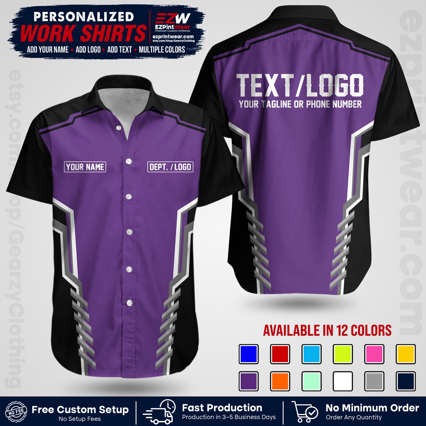 Custom All Over Print Work Uniform Shirt with Name, Logo & Text | Custom Hawaiian Shirt | Company Shirt | Employee Uniform UNF15