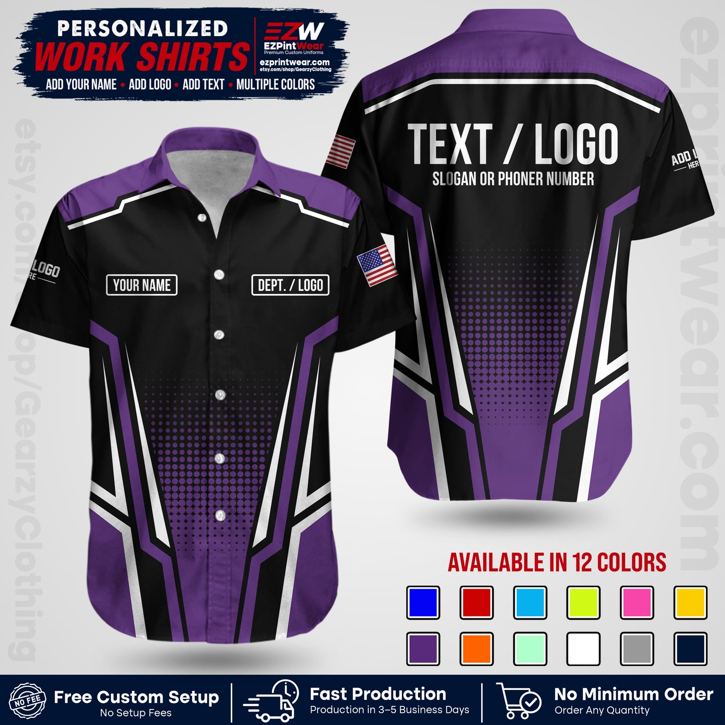 Custom All Over Print Work Uniform Shirt with Name, Logo & Text | Custom Hawaiian Shirt | Company Shirt | Employee Uniform UNF17