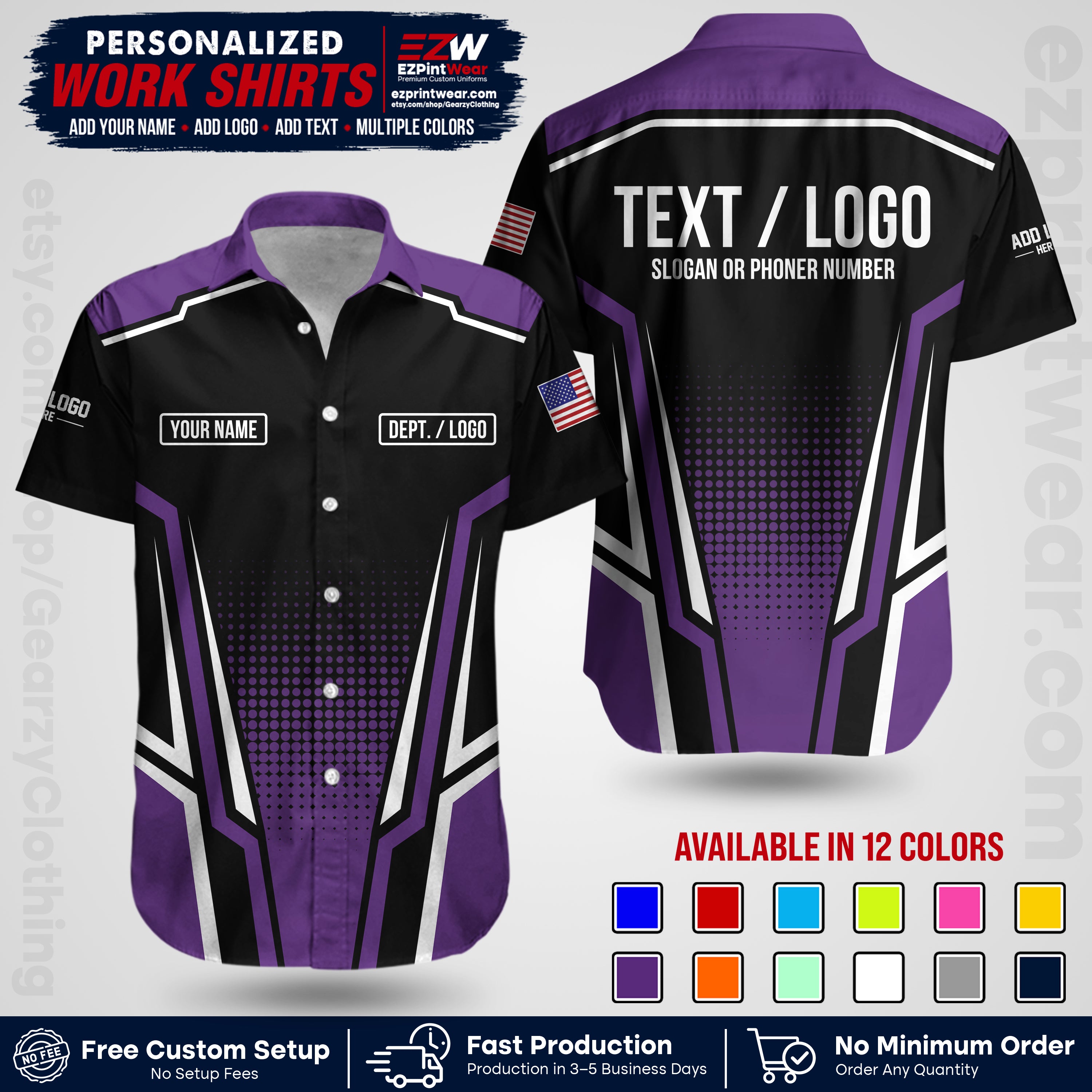 Custom All Over Print Work Uniform Shirt with Name, Logo & Text | Custom Hawaiian Shirt | Company Shirt | Employee Uniform UNF17