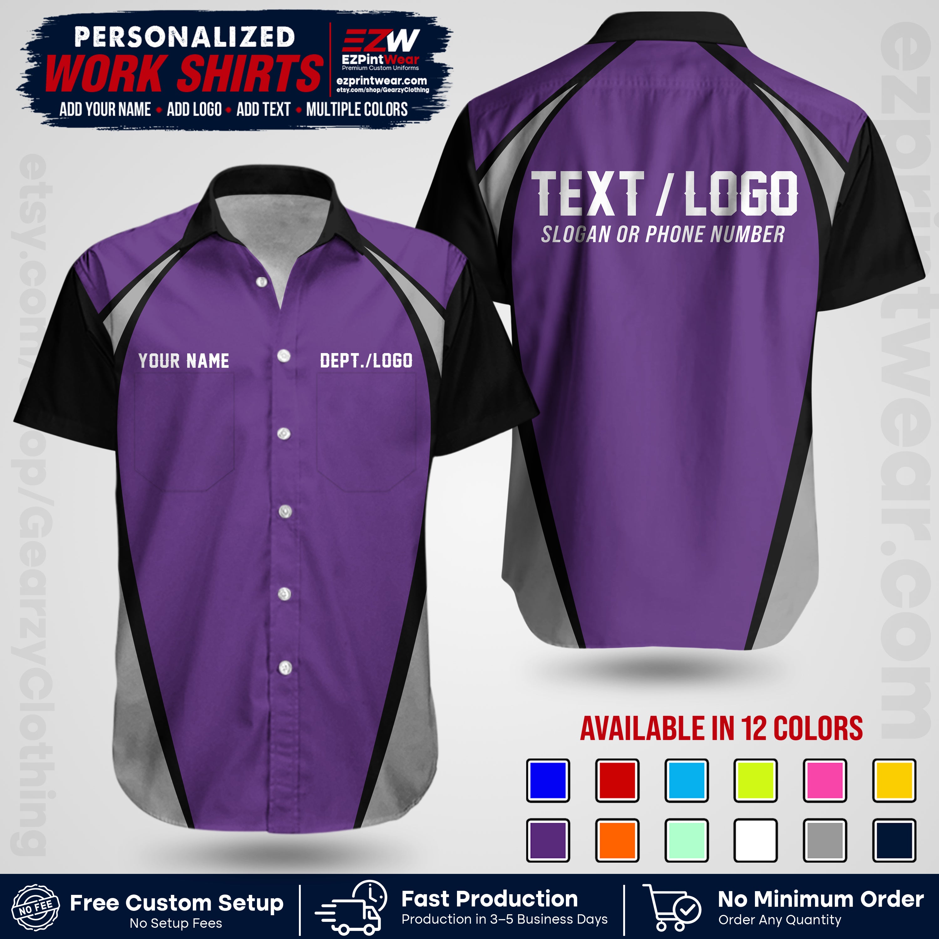 Custom All Over Print Work Uniform Shirt with Name, Logo & Text | Custom Hawaiian Shirt | Company Shirt | Employee Uniform UNF20