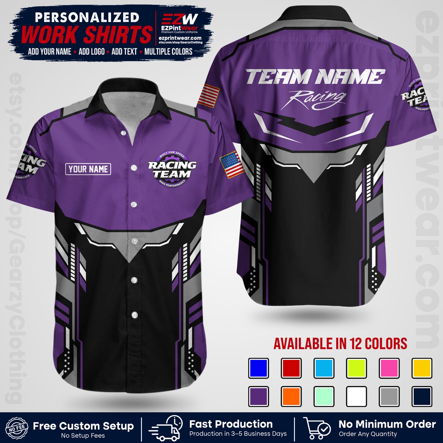 Custom Racing Shirt with Name, Logo & Text | Race Team Uniform | Crew Apparel RC11