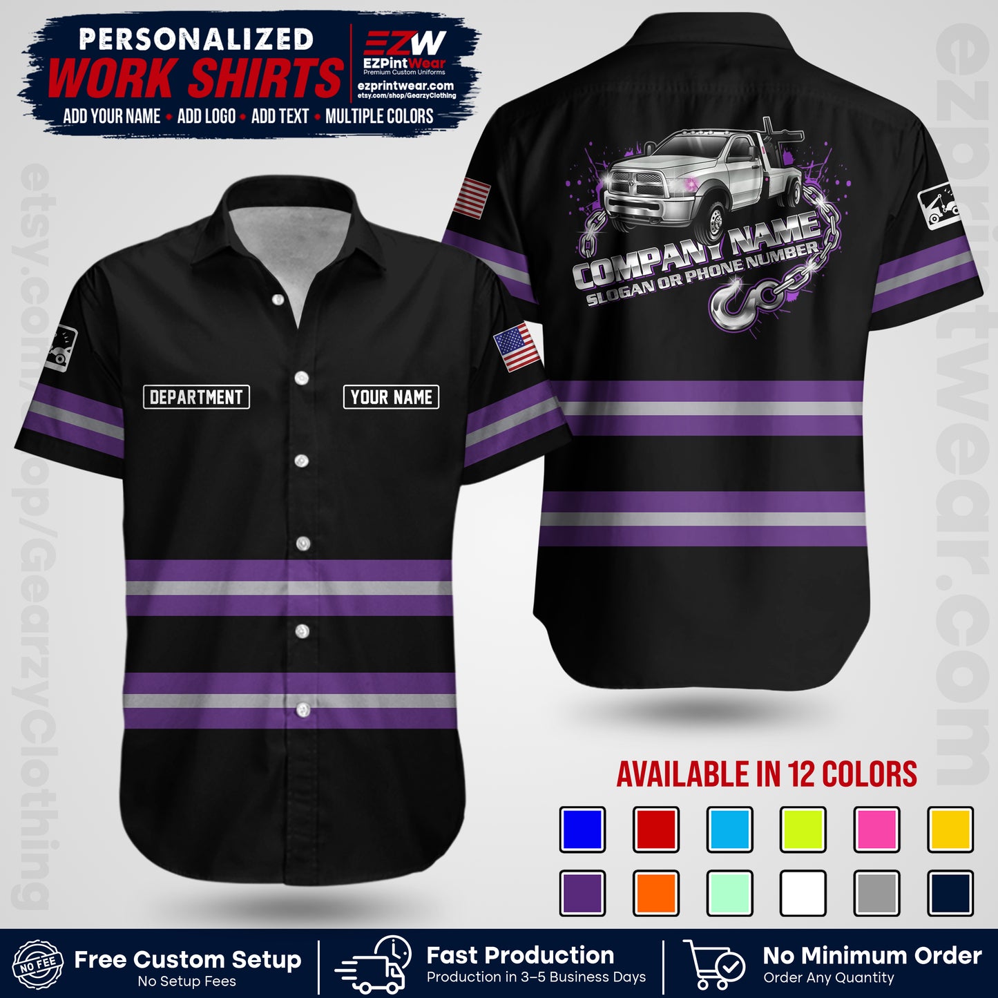Custom Towing Workwear Uniform | Personalized Tow Truck Shirt | Non-Reflective Safety Stripe Apparel | Custom Towing Shirt | Tow Truck Apparel TW05