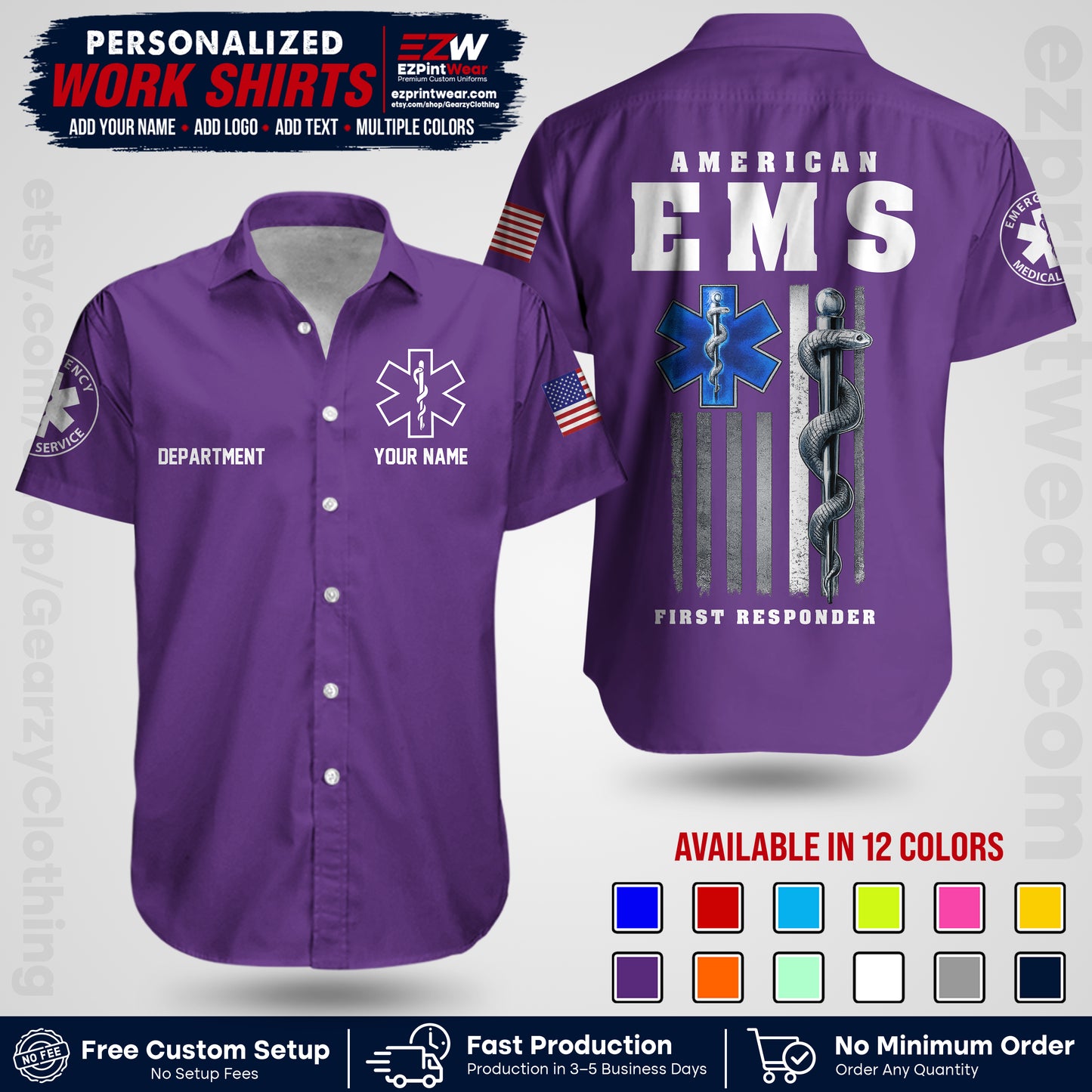 Custom EMS Shirt with Name, Logo & Text | EMS Team Uniform | First Responder Workwear EMSU03