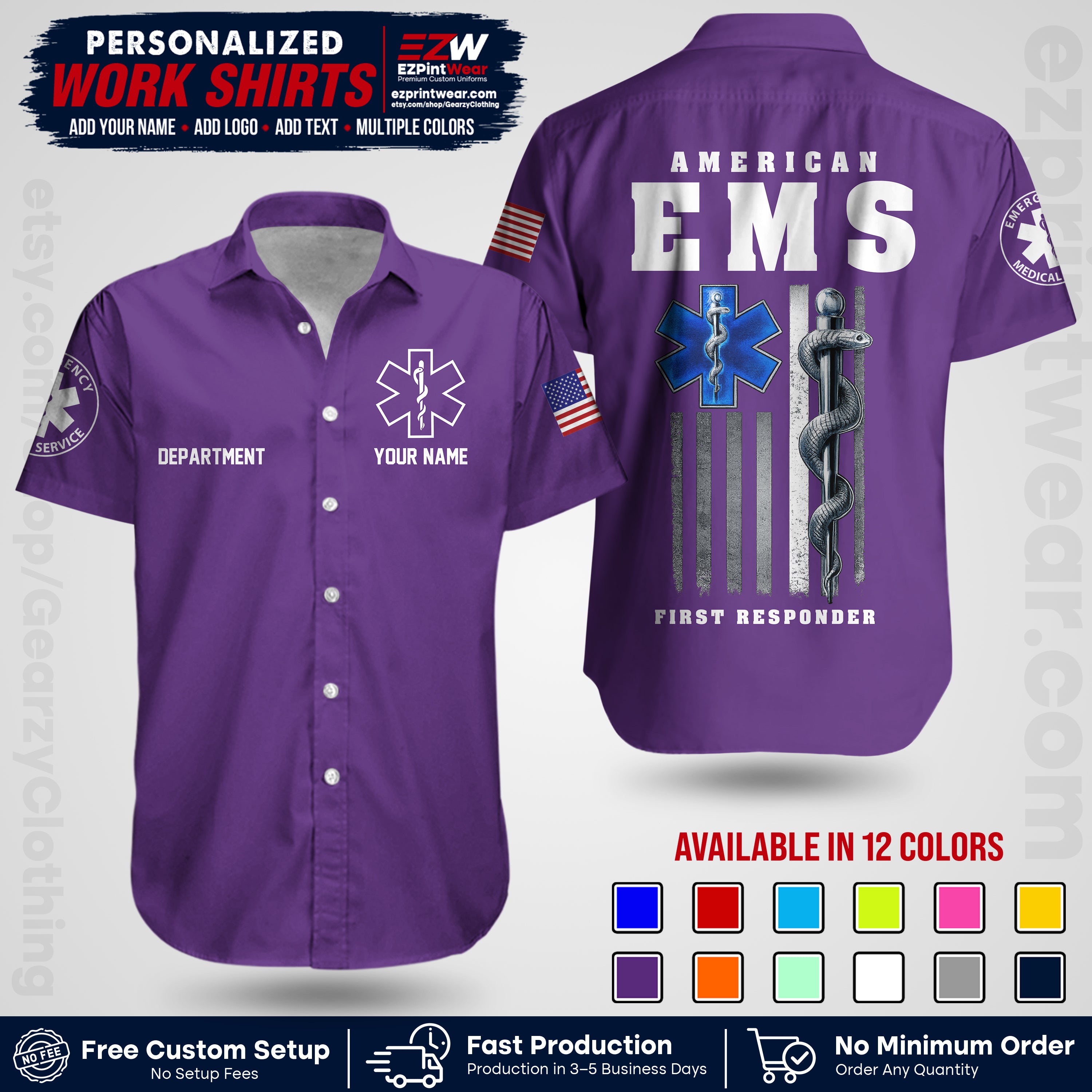 Custom EMS Shirt with Name, Logo & Text | EMS Team Uniform | First Responder Workwear EMSU03