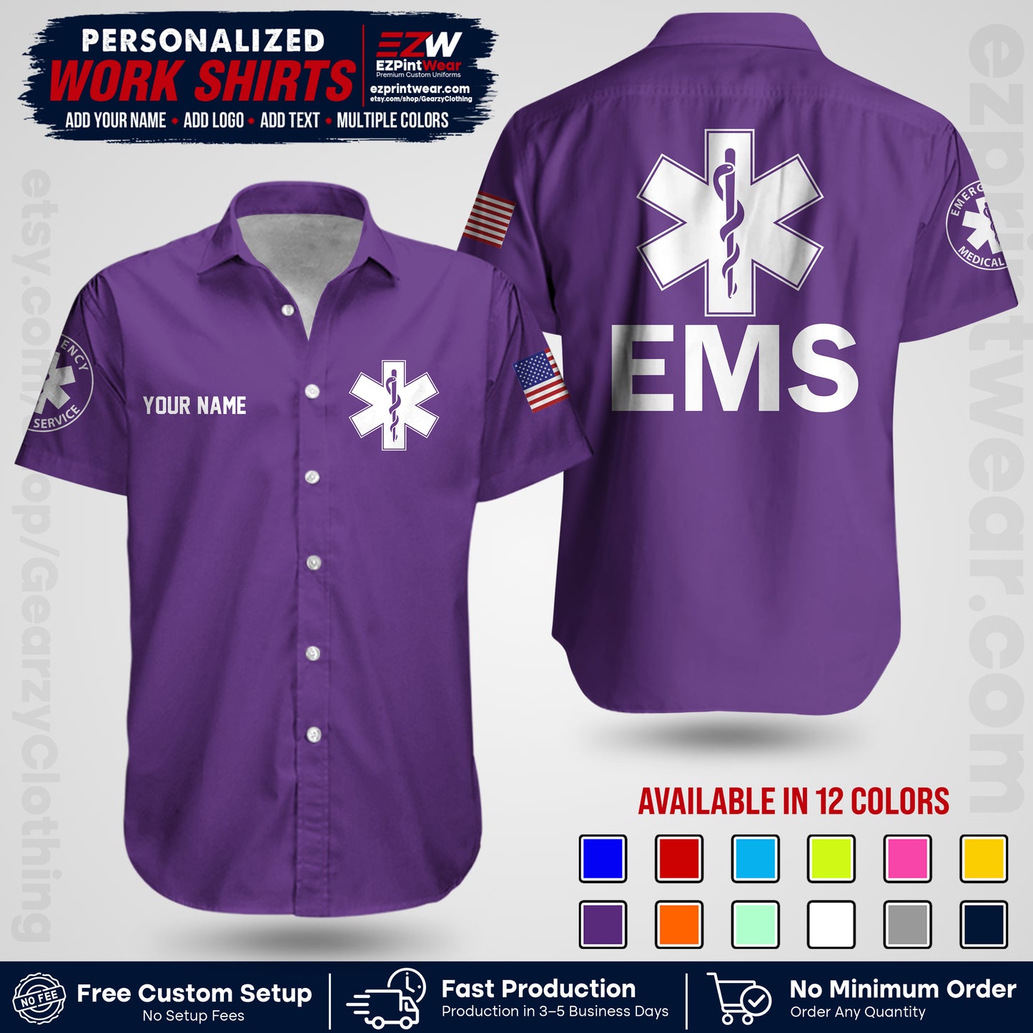 Custom EMS Shirt with Name, Logo & Text | EMS Team Uniform | First Responder Workwear EMSU02