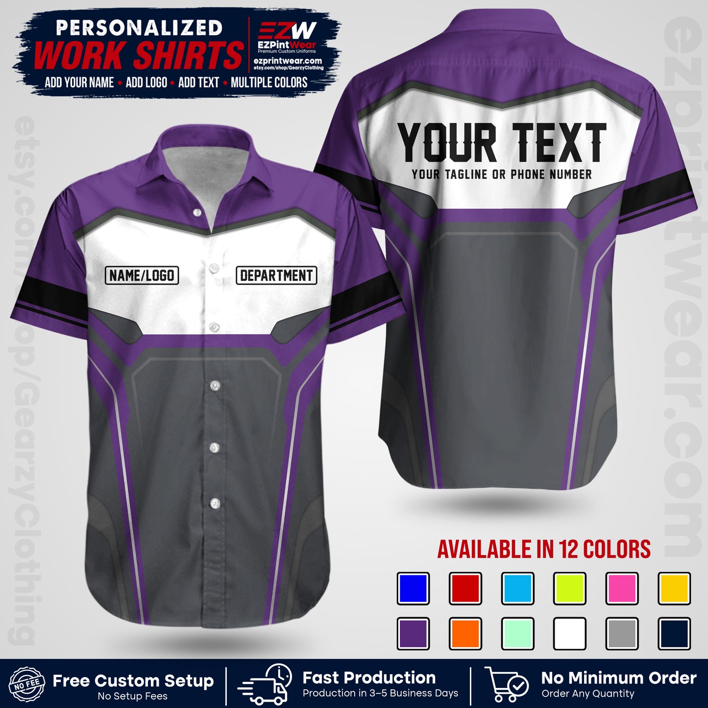Custom All Over Print Work Uniform Shirt with Name, Logo & Text | Custom Hawaiian Shirt | Company Shirt | Employee Uniform UNF05