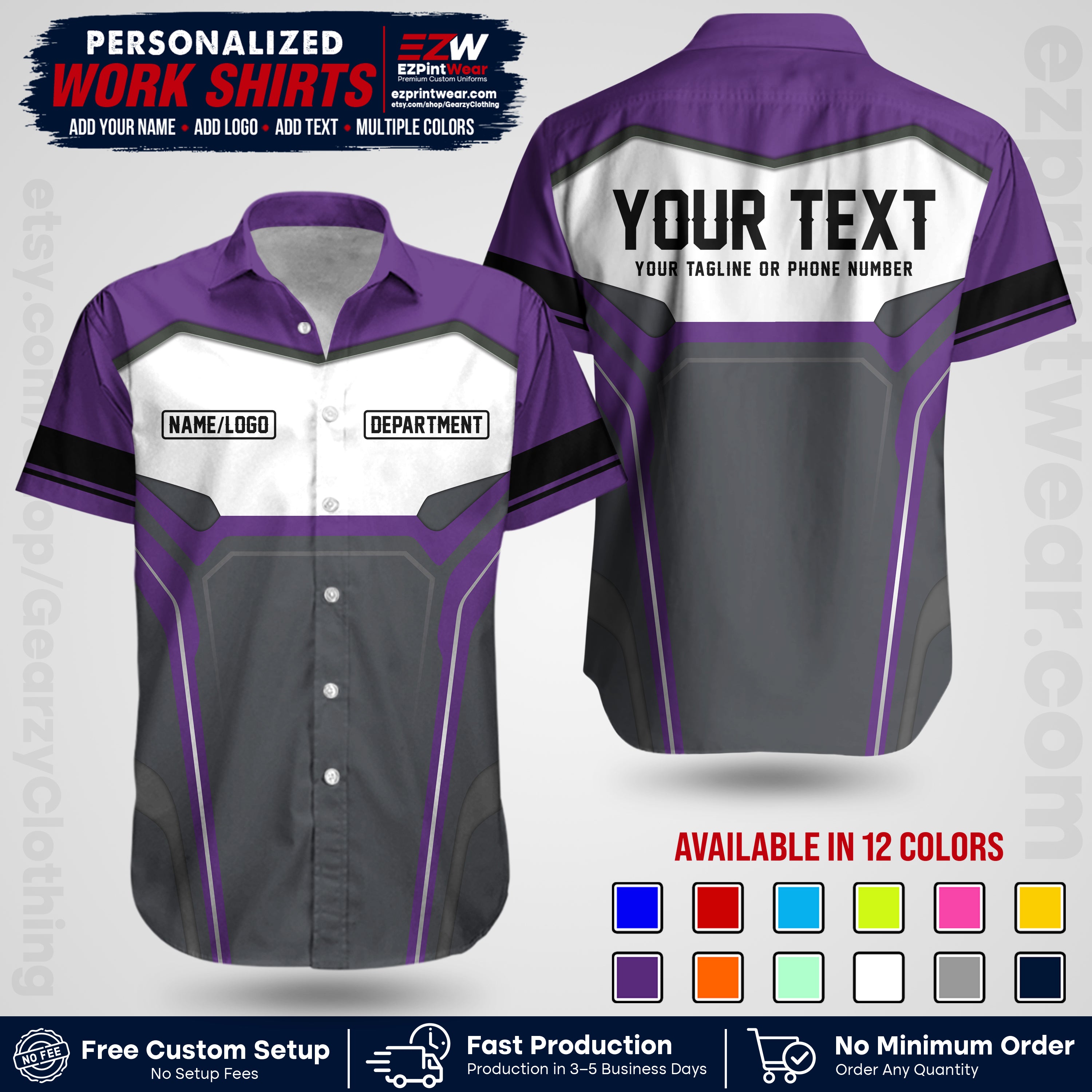 Custom All Over Print Work Uniform Shirt with Name, Logo & Text | Custom Hawaiian Shirt | Company Shirt | Employee Uniform UNF05
