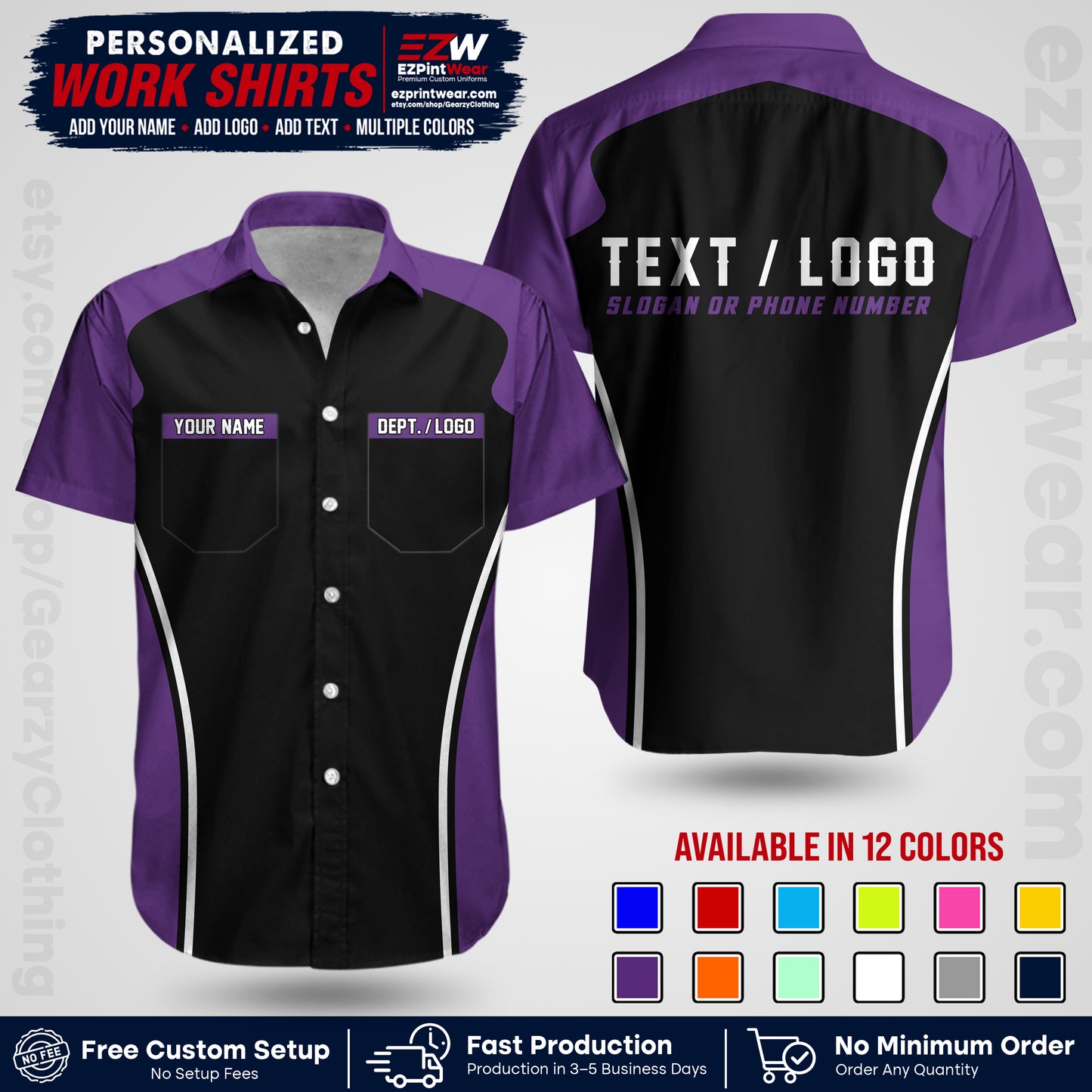 Custom All Over Print Work Uniform Shirt with Name, Logo & Text | Custom Hawaiian Shirt | Company Shirt | Employee Uniform UNF16
