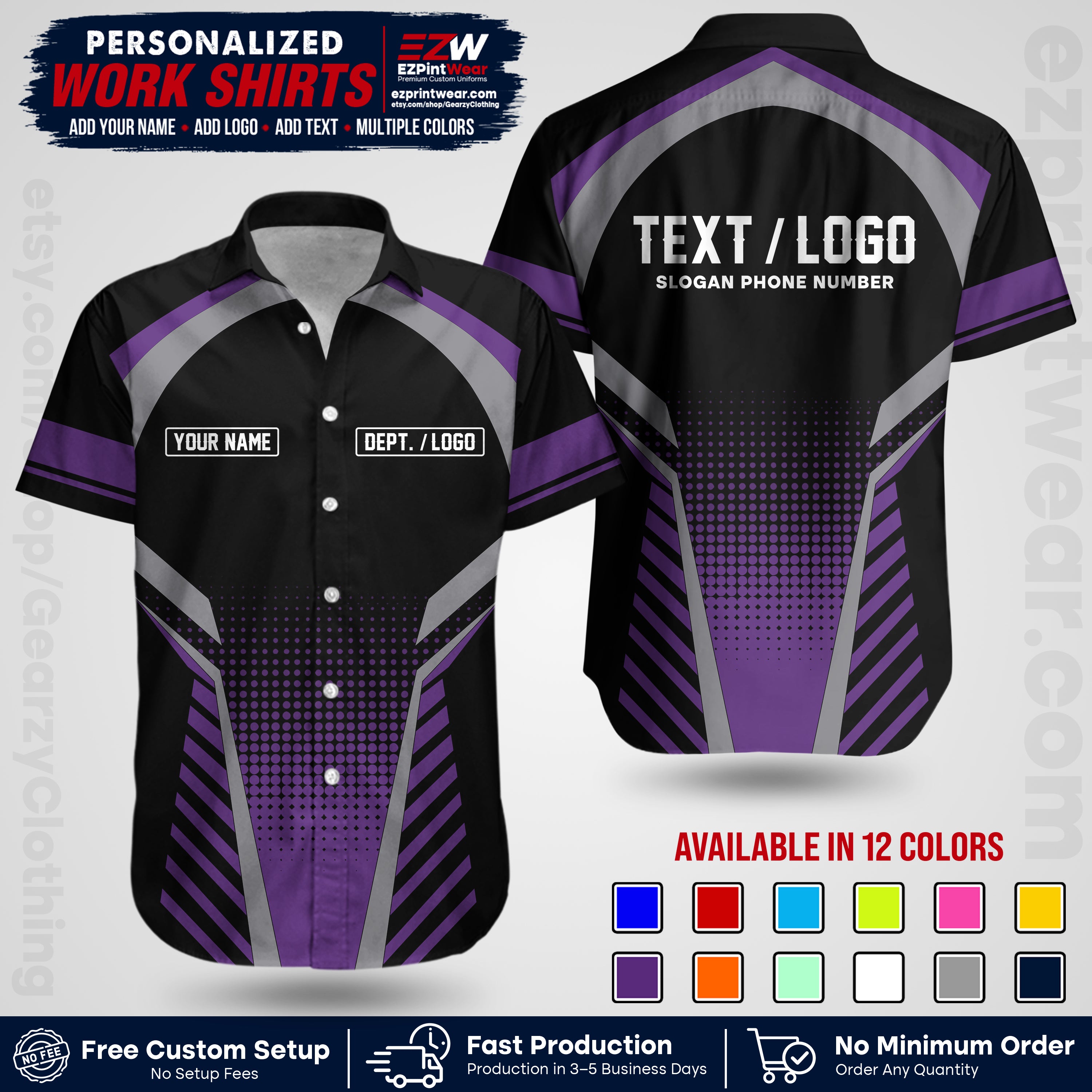 Custom All Over Print Work Uniform Shirt with Name, Logo & Text | Custom Hawaiian Shirt | Company Shirt | Employee Uniform UNF19