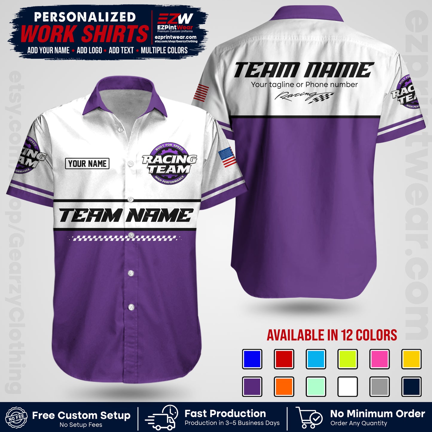 Custom Racing Shirt with Name, Logo & Text | Race Team Uniform | Crew Apparel RC12