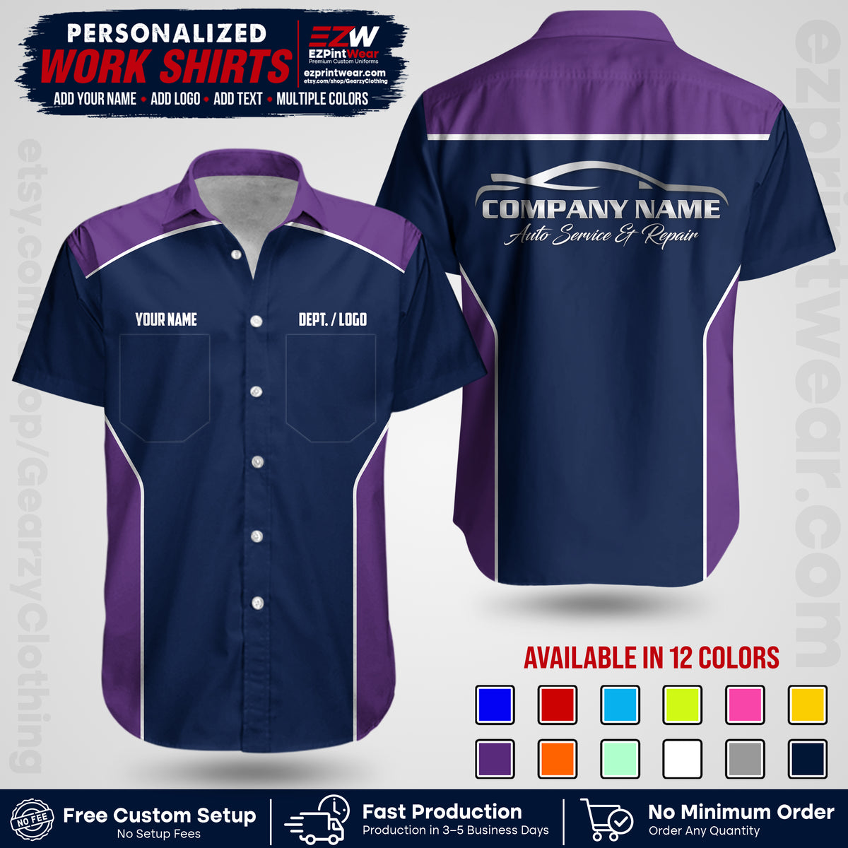 Custom Mechanic Work Shirt with Name, Logo & Text | Auto Shop Uniform | Workwear MCN 3926