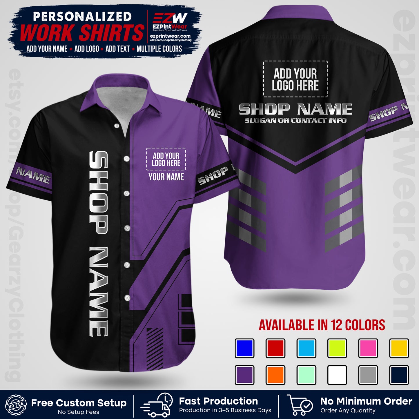Custom All Over Print Work Uniform Shirt with Name, Logo & Text | Custom Hawaiian Shirt | Company Shirt | Employee Uniform UNF11