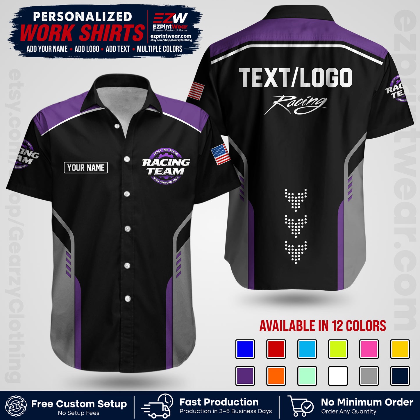Custom Racing Shirt with Name, Logo & Text | Race Team Uniform | Crew Apparel RC09