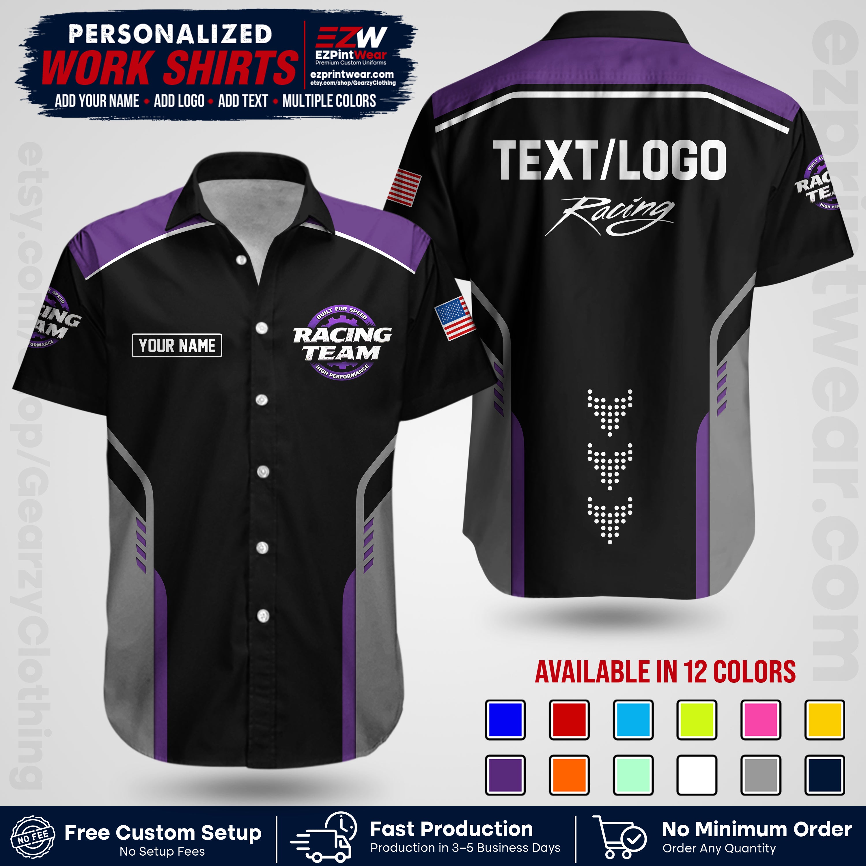 Custom Racing Shirt with Name, Logo & Text | Race Team Uniform | Crew Apparel RC09