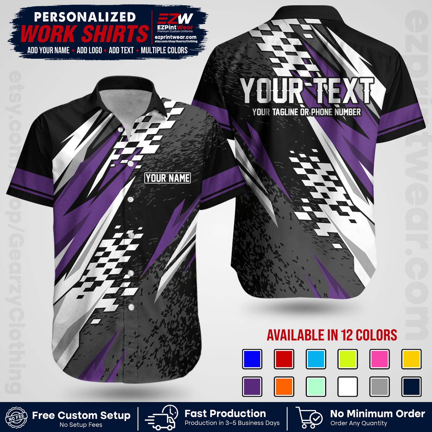 Custom Racing Shirt with Name, Logo & Text | Race Team Uniform | Crew Apparel RC03