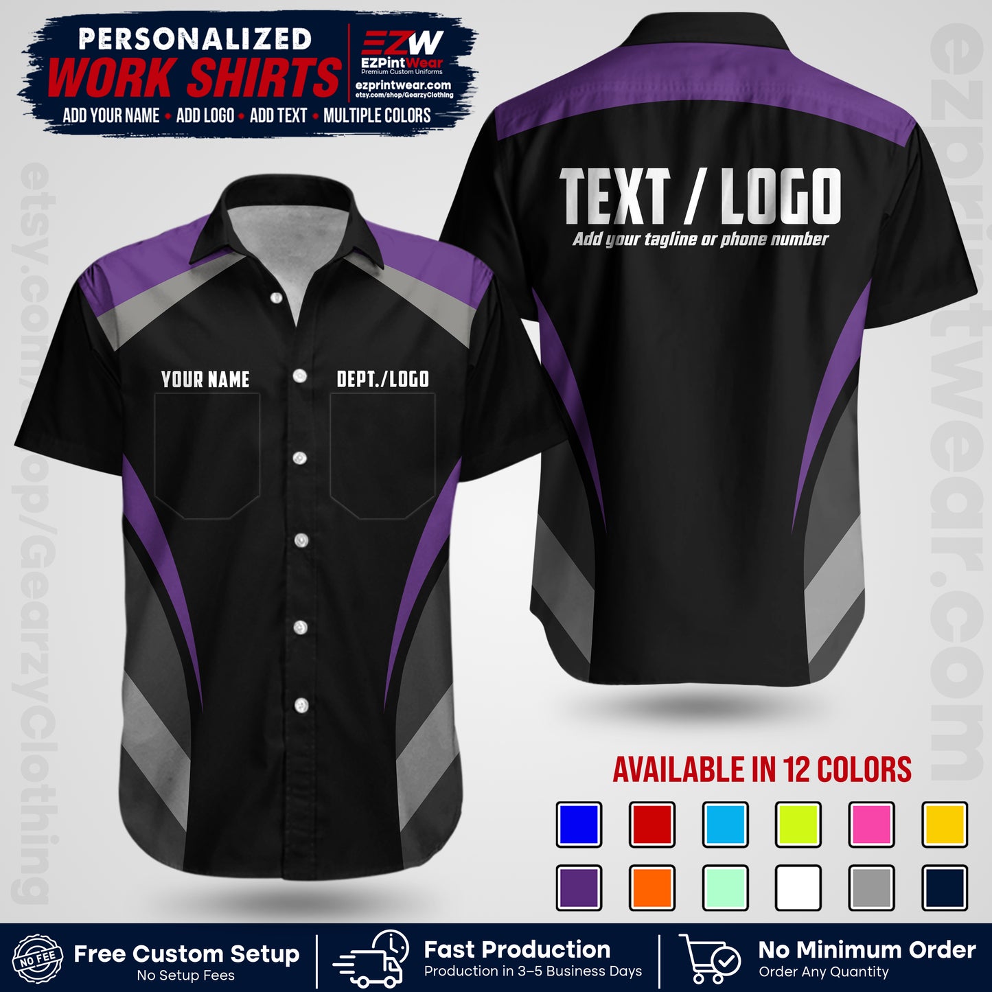 Custom All Over Print Work Uniform Shirt with Name, Logo & Text | Custom Hawaiian Shirt | Company Shirt | Employee Uniform UNF03