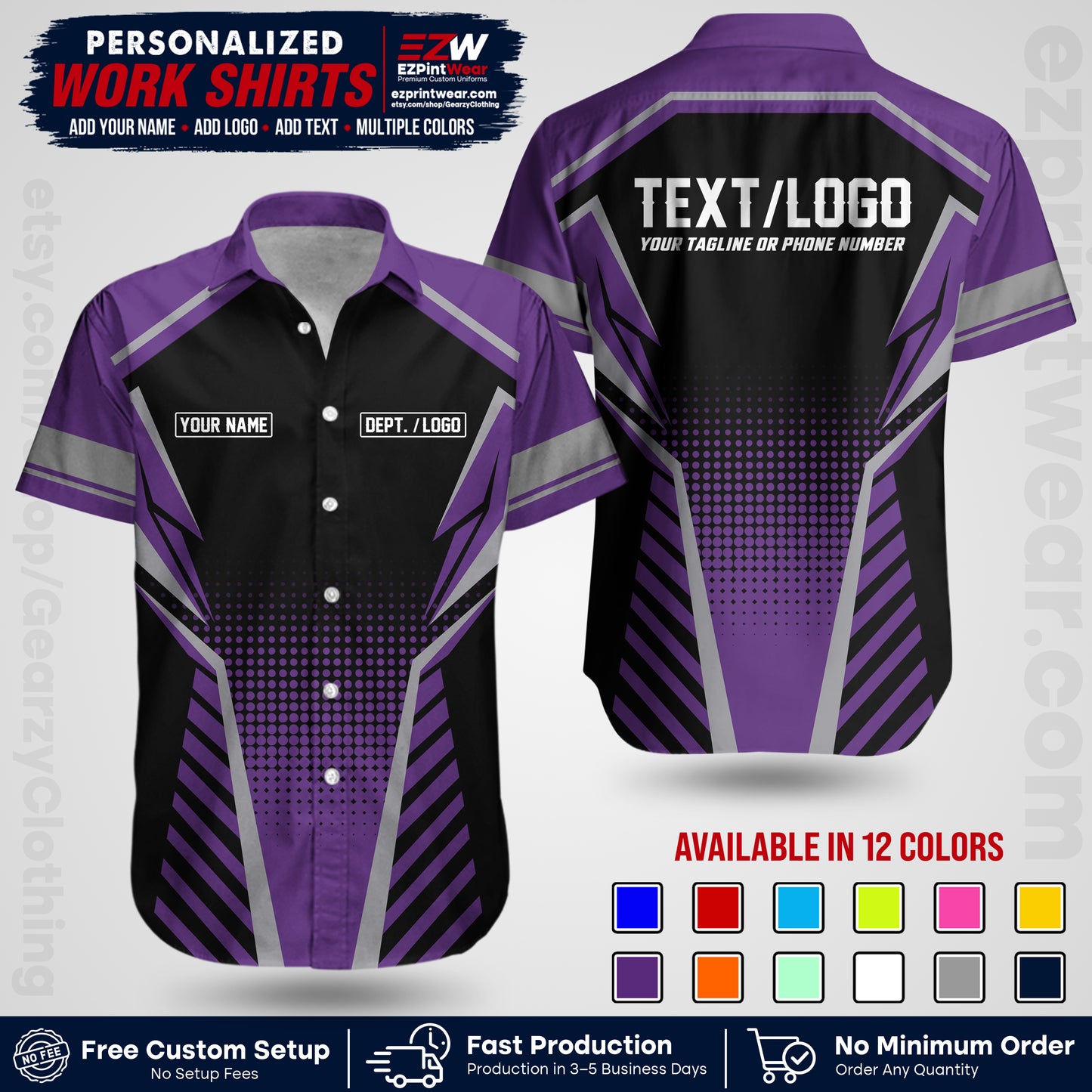 Custom All Over Print Work Uniform Shirt with Name, Logo & Text | Custom Hawaiian Shirt | Company Shirt | Employee Uniform UNF13