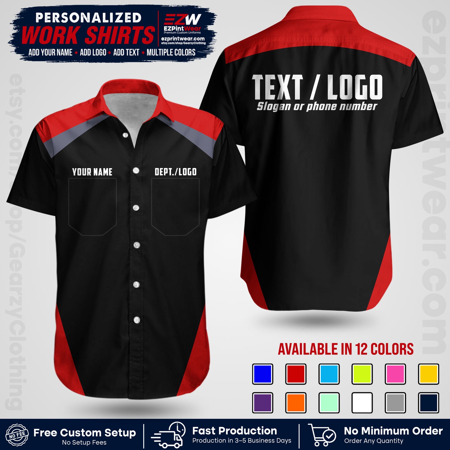 Custom All Over Print Work Uniform Shirt with Name, Logo & Text | Custom Hawaiian Shirt | Company Shirt | Employee Uniform UNF02