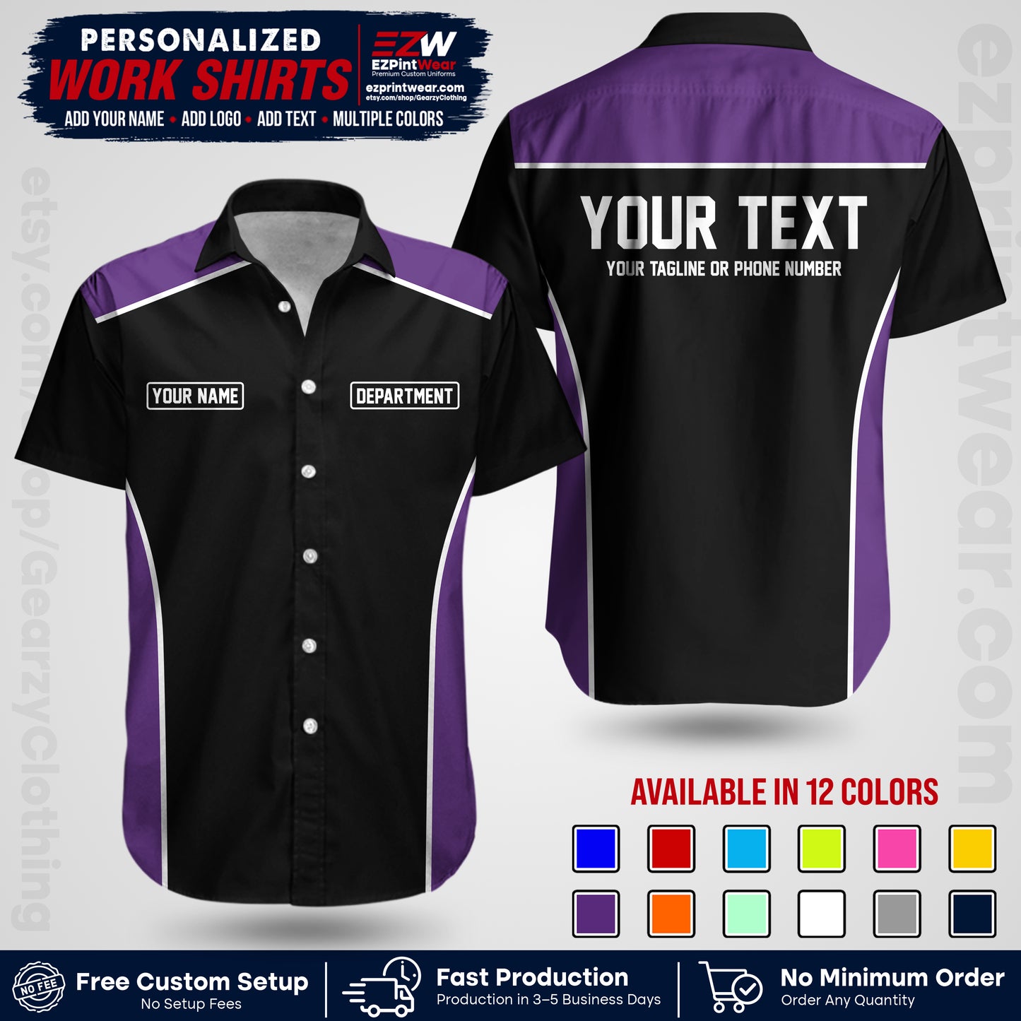 Custom All Over Print Work Uniform Shirt with Name, Logo & Text | Custom Hawaiian Shirt | Company Shirt | Employee Uniform UNF12