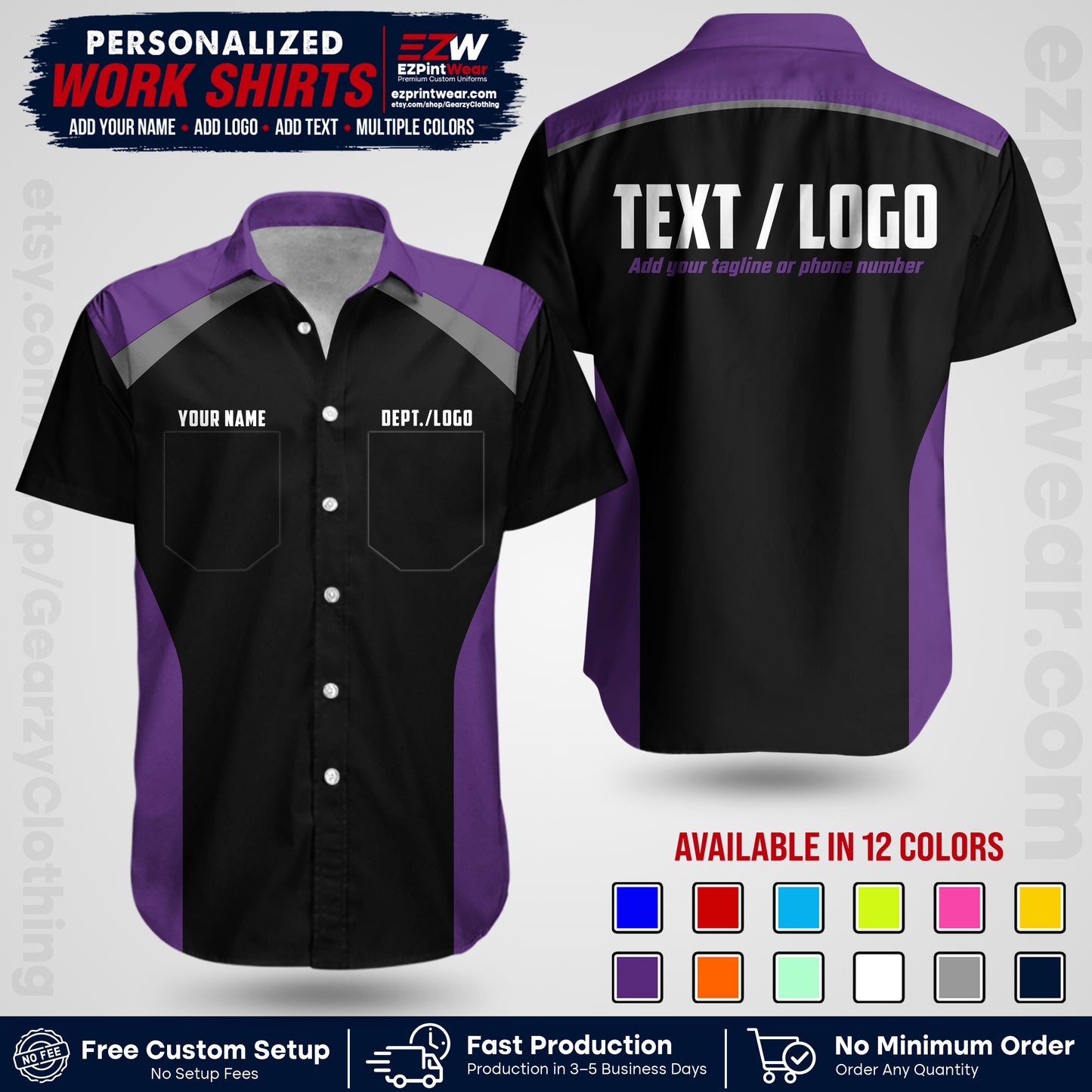 Custom All Over Print Work Uniform Shirt with Name, Logo & Text | Custom Hawaiian Shirt | Company Shirt | Employee Uniform UNF04