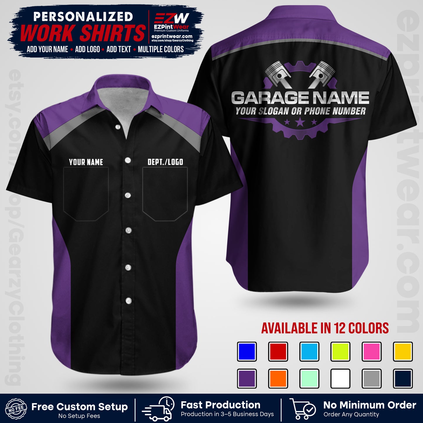 Custom Mechanic Work Shirt with Name, Logo & Text | Auto Shop Uniform | Workwear MCN 06