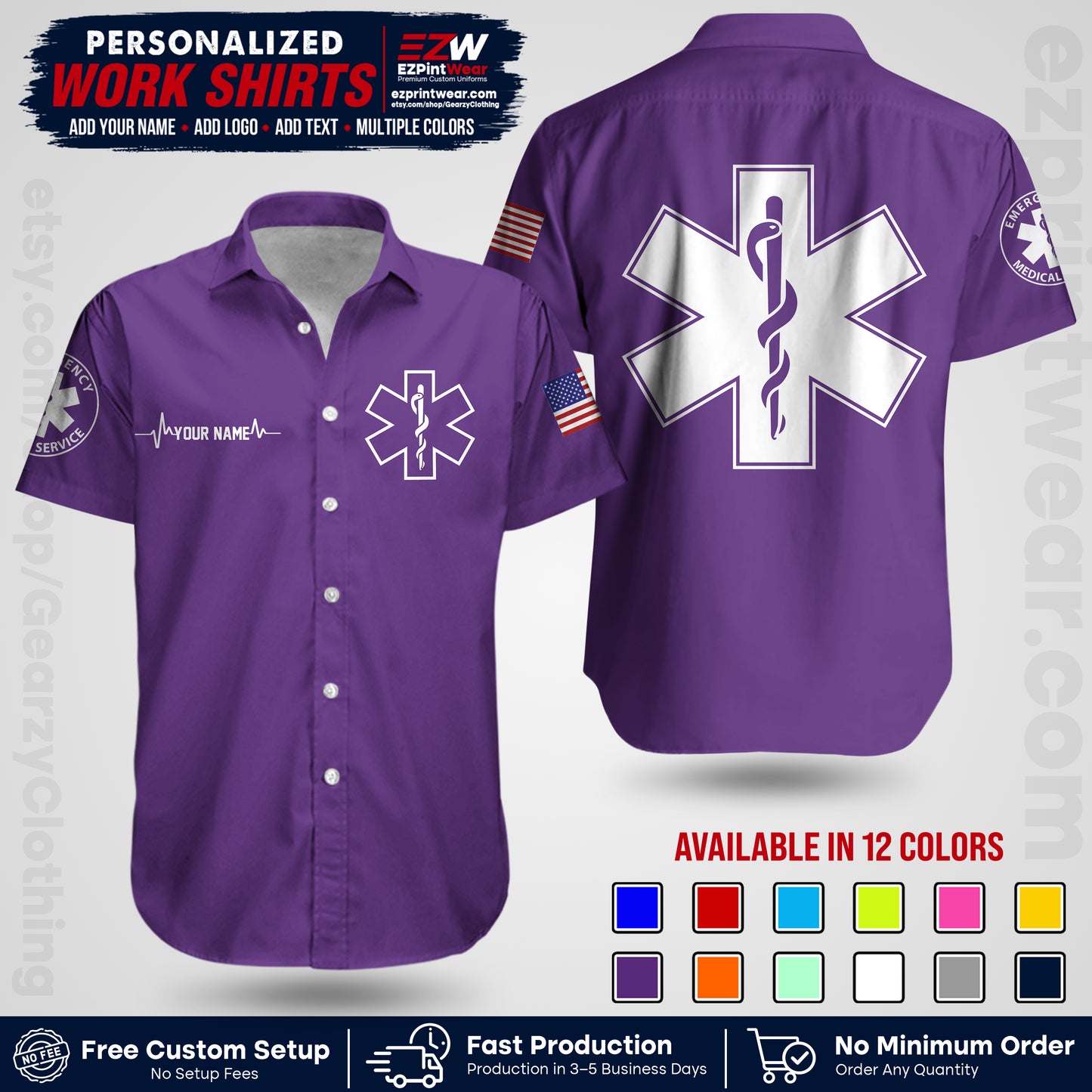 Custom EMS Shirt with Name, Logo & Text | EMS Team Uniform | First Responder Workwear EMSU04
