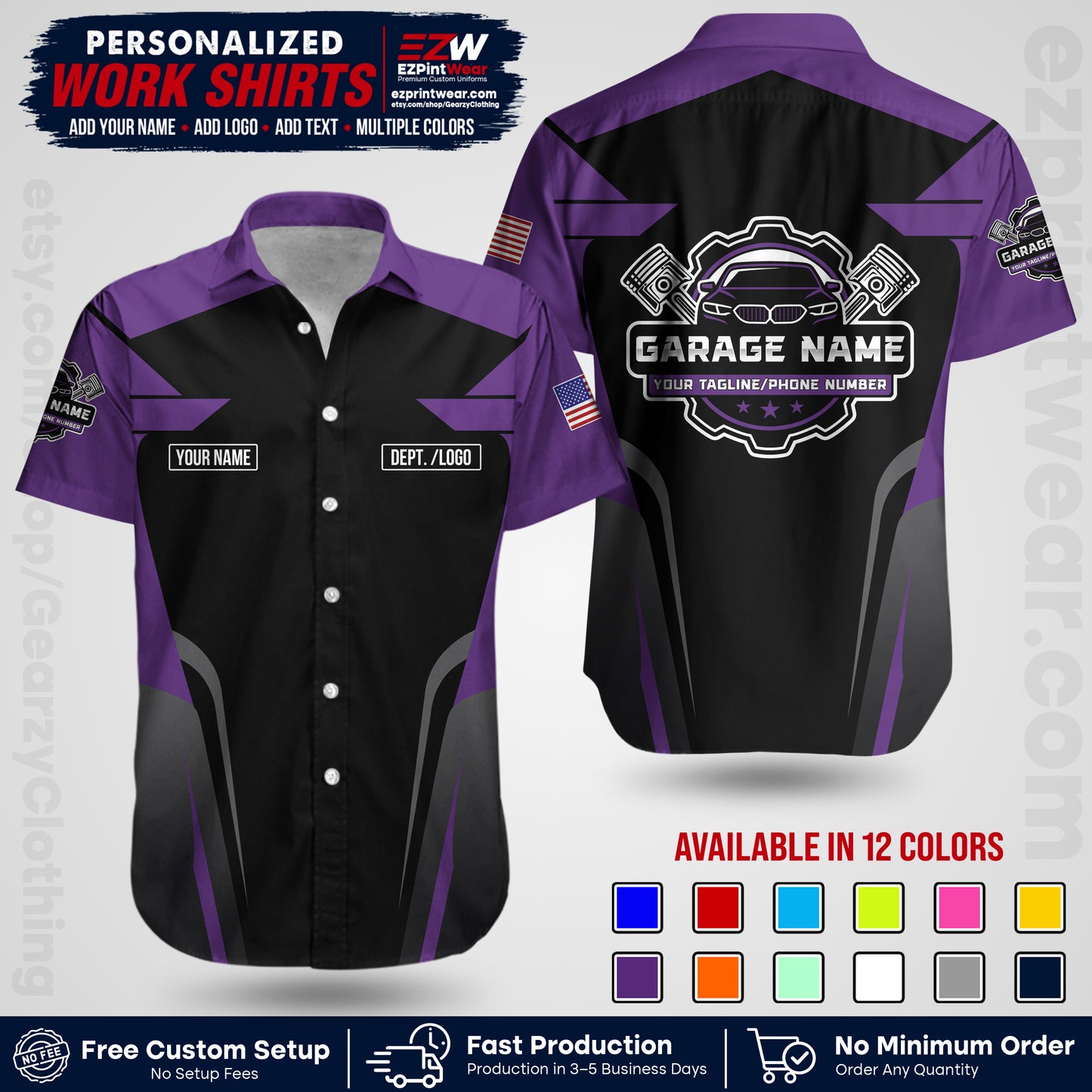 Custom Mechanic Work Shirt with Name, Logo & Text | Auto Shop Uniform | Workwear MCN 04