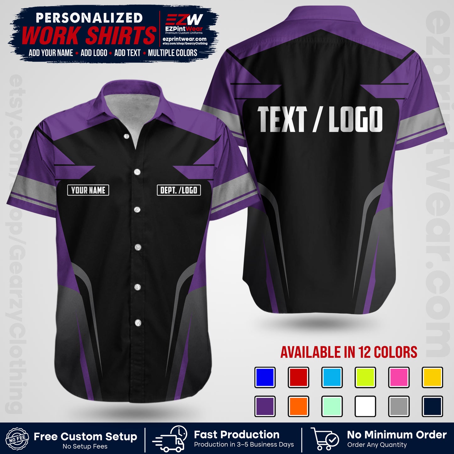 Custom All Over Print Work Uniform Shirt with Name, Logo & Text | Custom Hawaiian Shirt | Company Shirt | Employee Uniform UNF01
