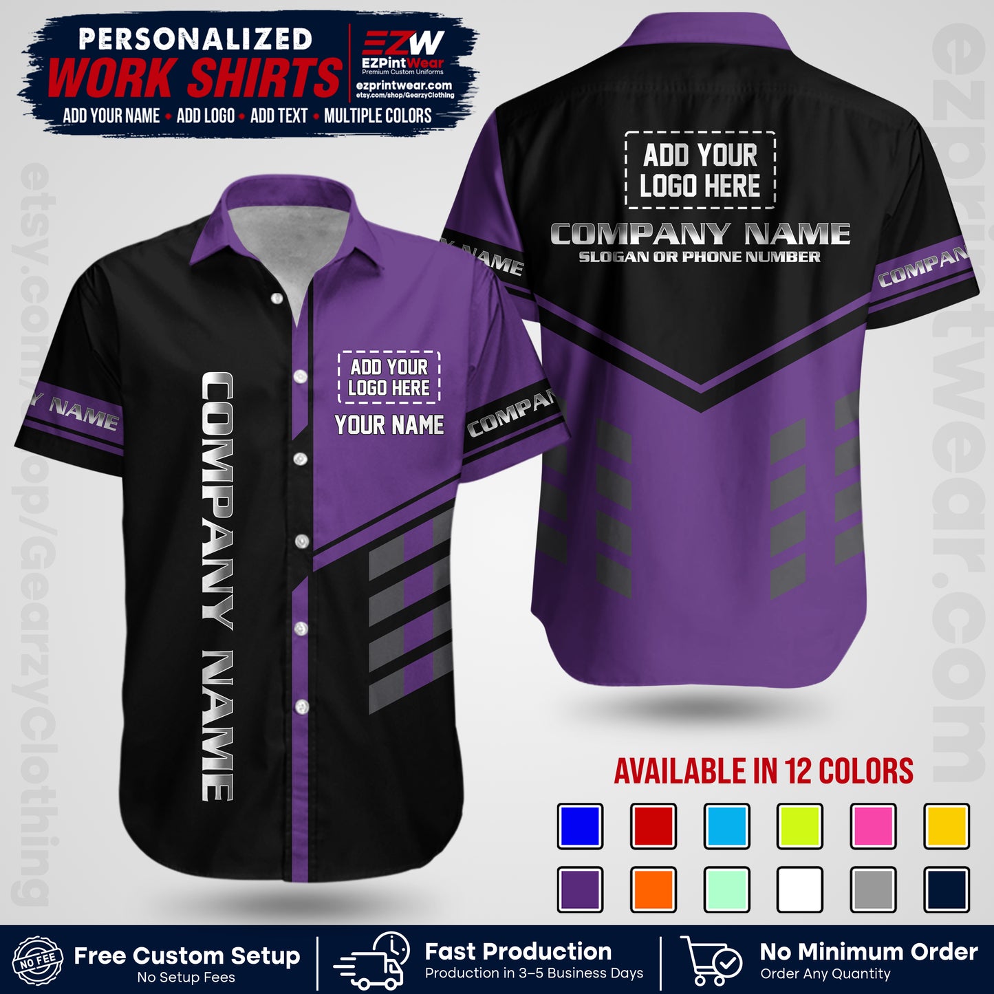 Custom All Over Print Work Uniform Shirt with Name, Logo & Text | Custom Hawaiian Shirt | Company Shirt | Employee Uniform UNF09