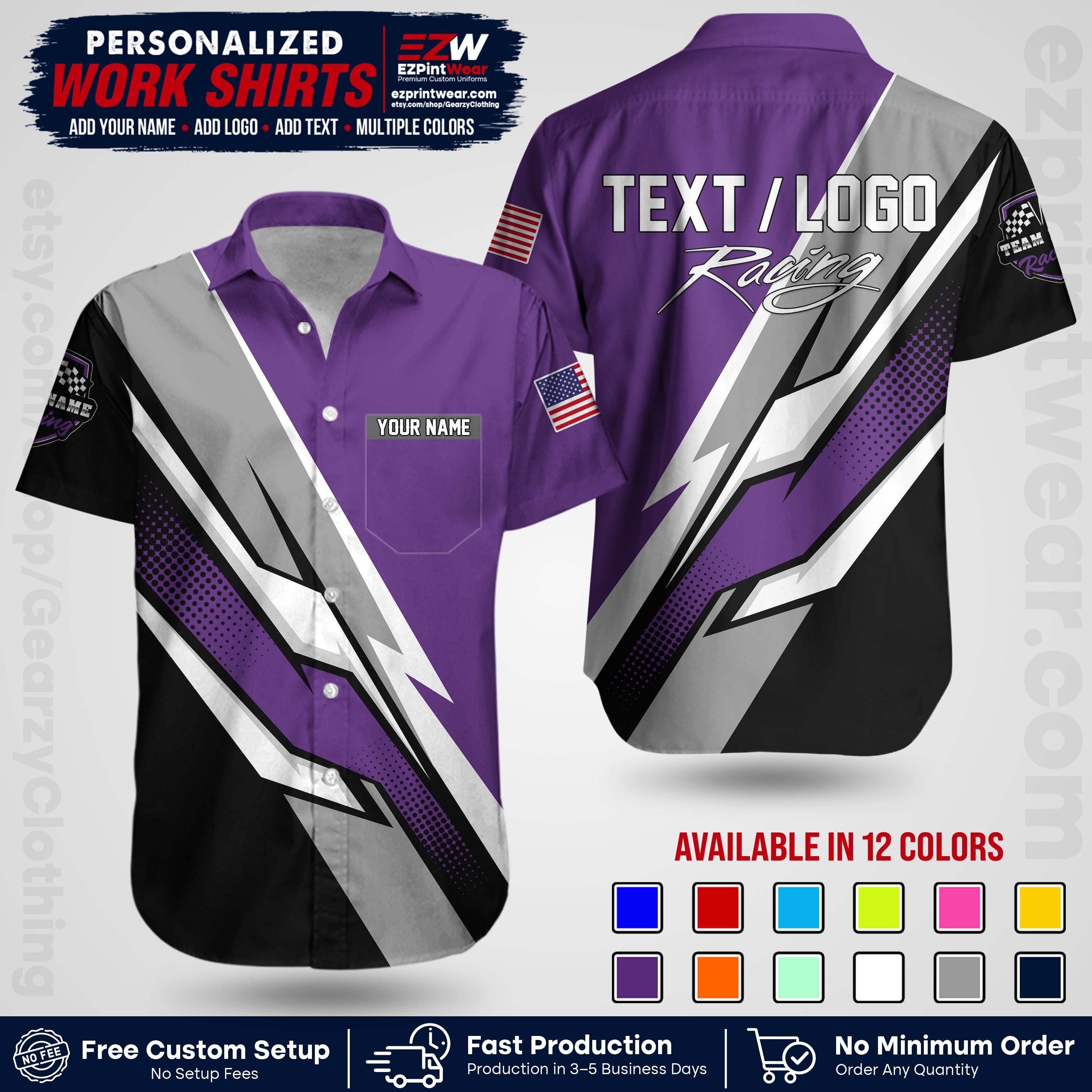 Custom Racing Shirt with Name, Logo & Text | Race Team Uniform | Crew Apparel RC01