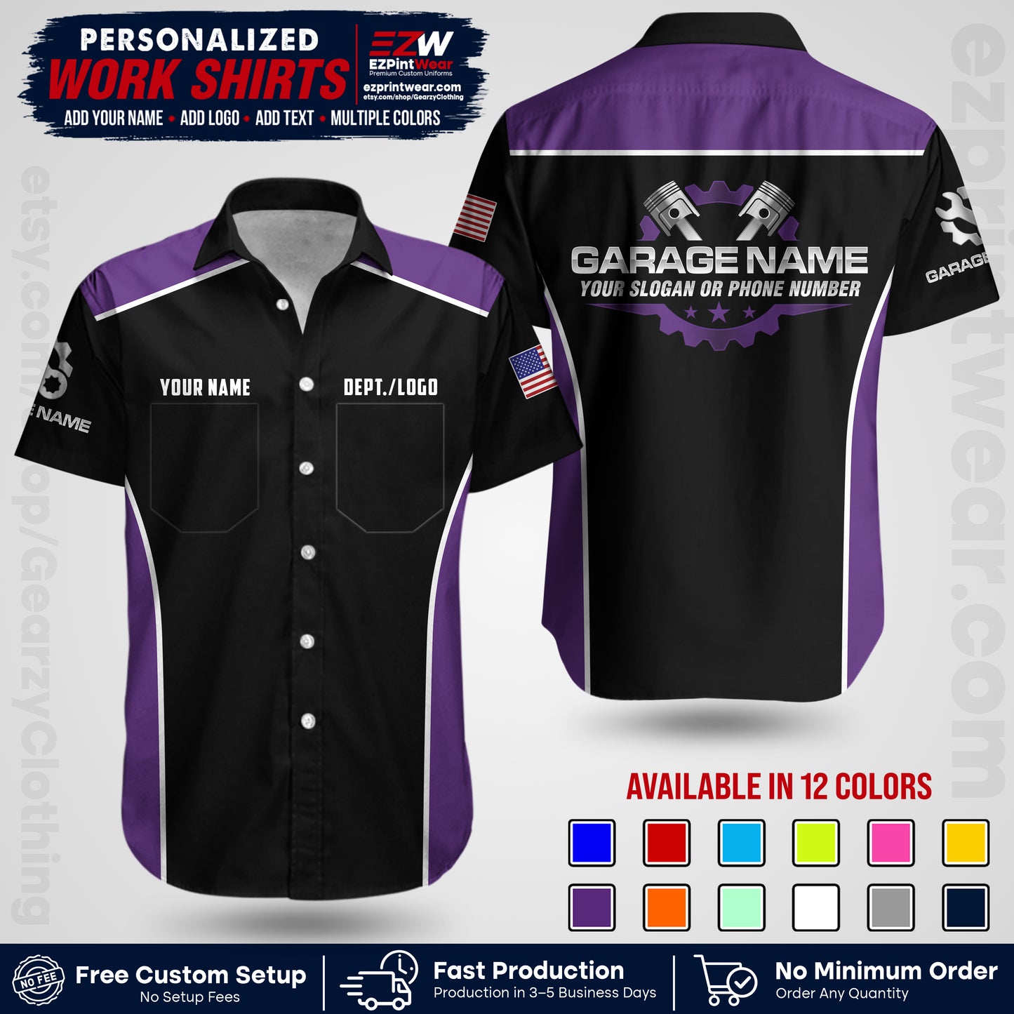 Custom Mechanic Work Shirt with Name, Logo & Text | Auto Shop Uniform | Workwear MCN 07
