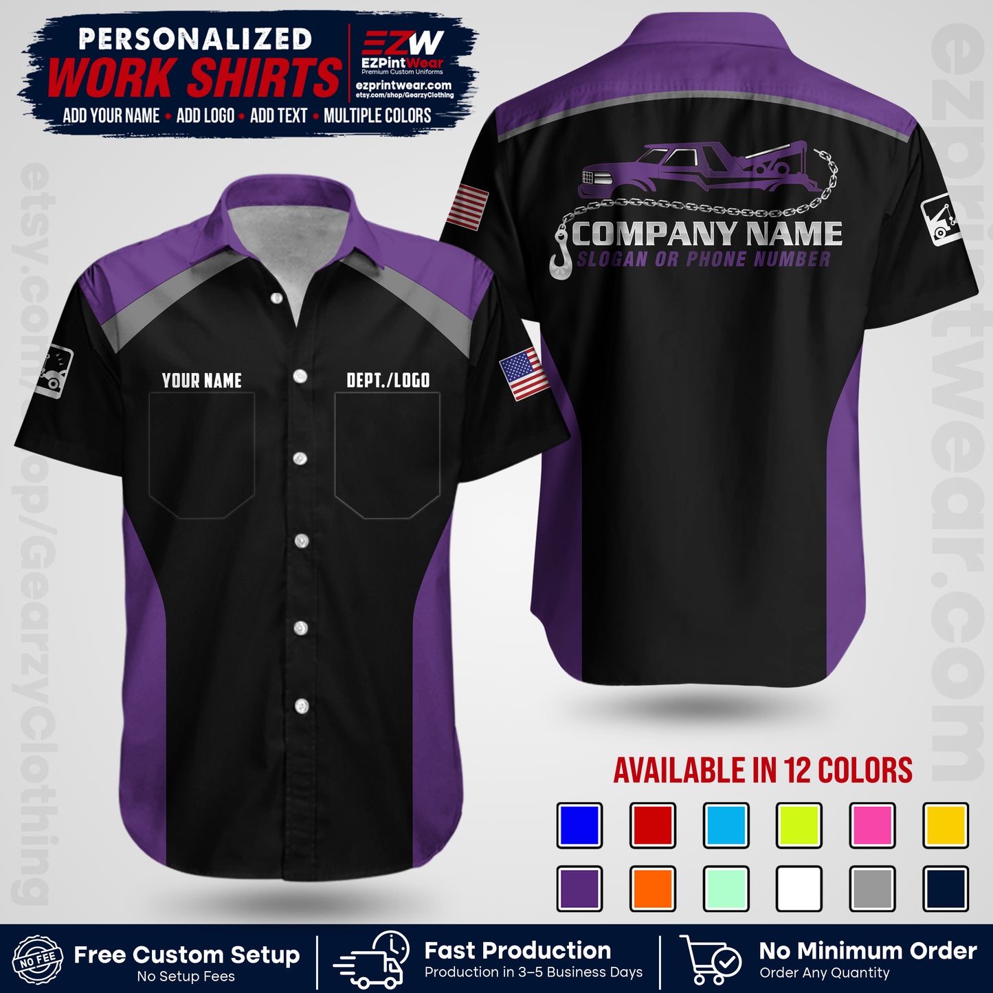 Custom Towing Shirt with Name, Logo & Text | Towing Company Uniform | Workwear TW01