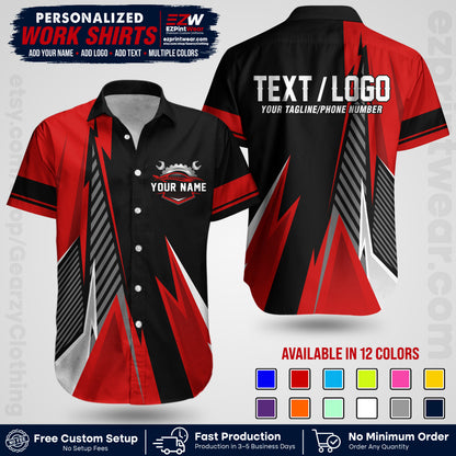 Custom Mechanic Work Shirt with Name, Logo & Text | Auto Shop Uniform | Workwear MCN 01