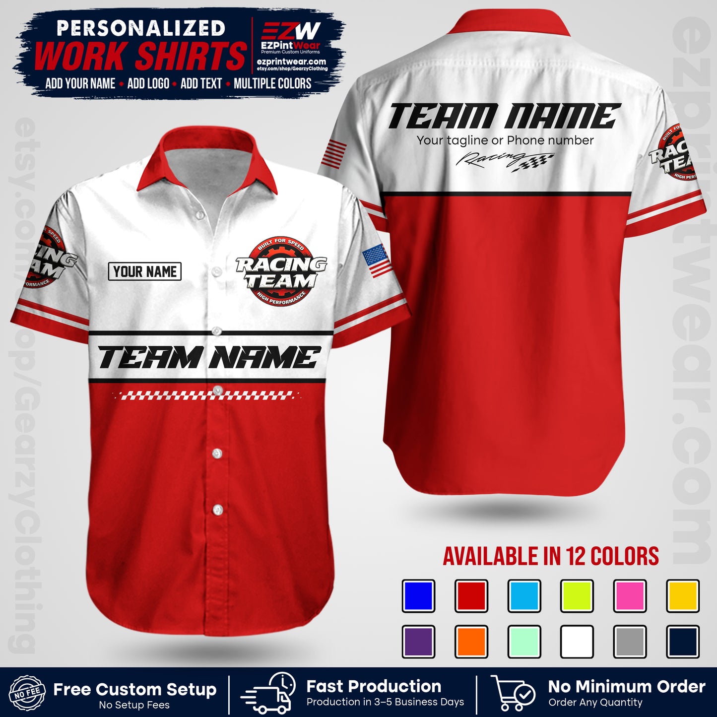 Custom Racing Shirt with Name, Logo & Text | Race Team Uniform | Crew Apparel RC12