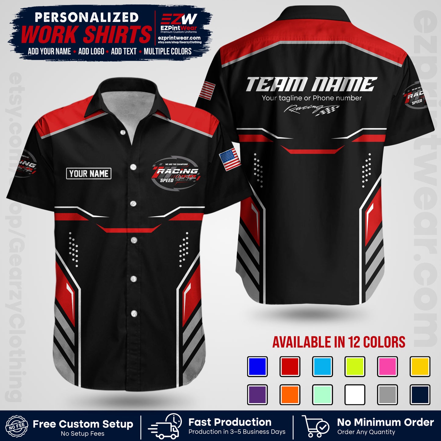 Custom Racing Shirt with Name, Logo & Text | Race Team Uniform | Crew Apparel RC10