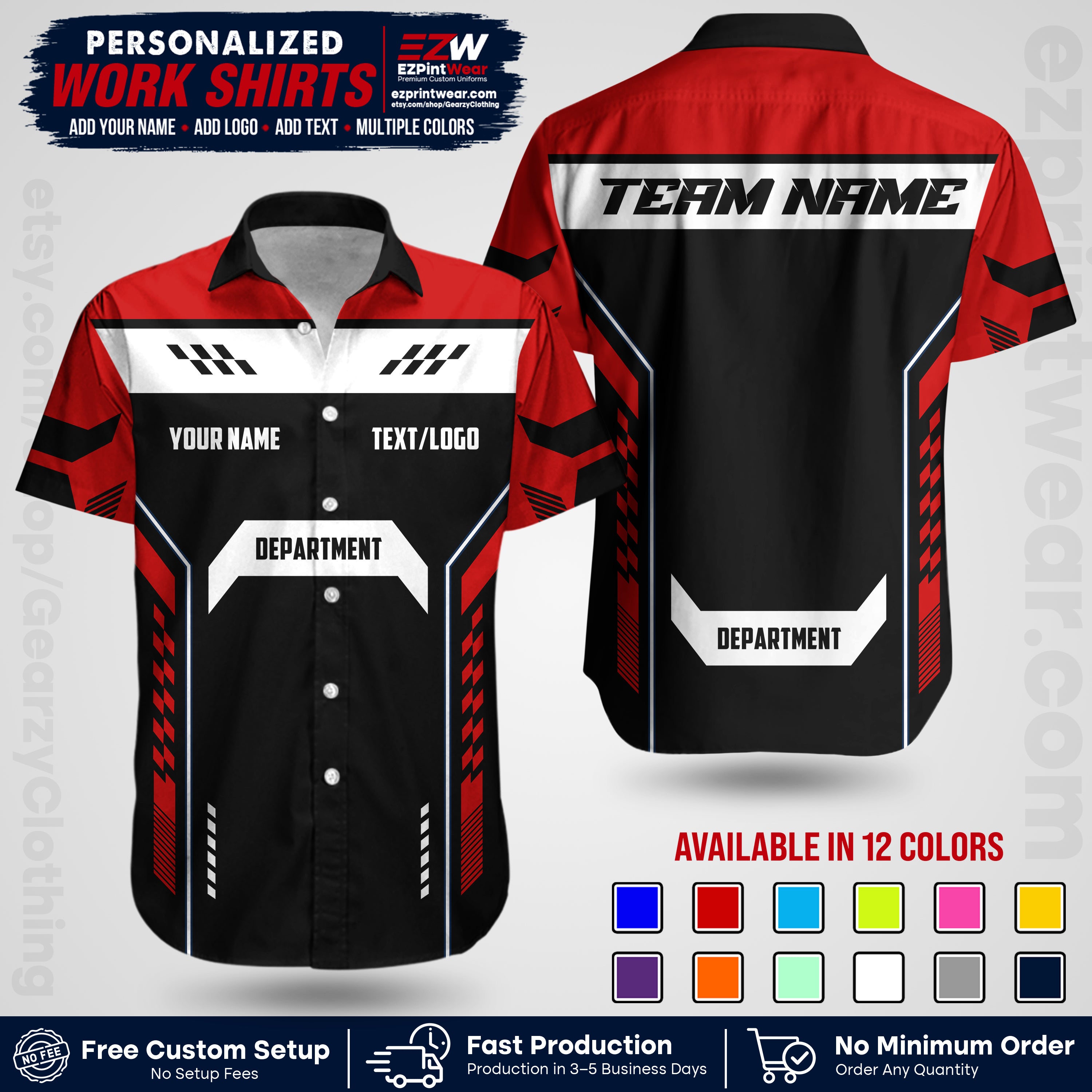 Custom All Over Print Work Uniform Shirt with Name, Logo & Text | Custom Hawaiian Shirt | Company Shirt | Employee Uniform UNF18