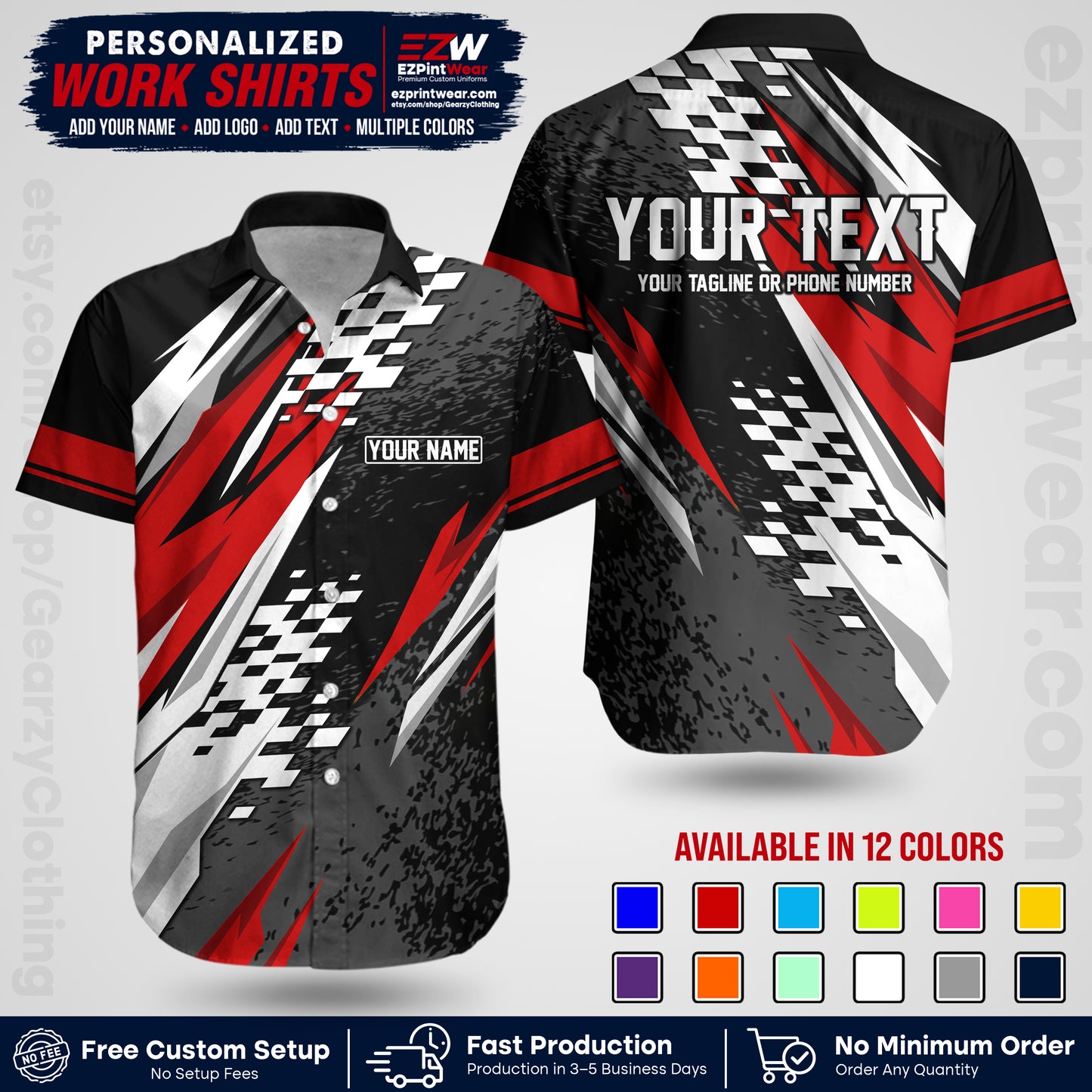 Custom Racing Shirt with Name, Logo & Text | Race Team Uniform | Crew Apparel RC03