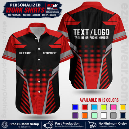 Custom All Over Print Work Uniform Shirt with Name, Logo & Text | Custom Hawaiian Shirt | Company Shirt | Employee Uniform UNF06