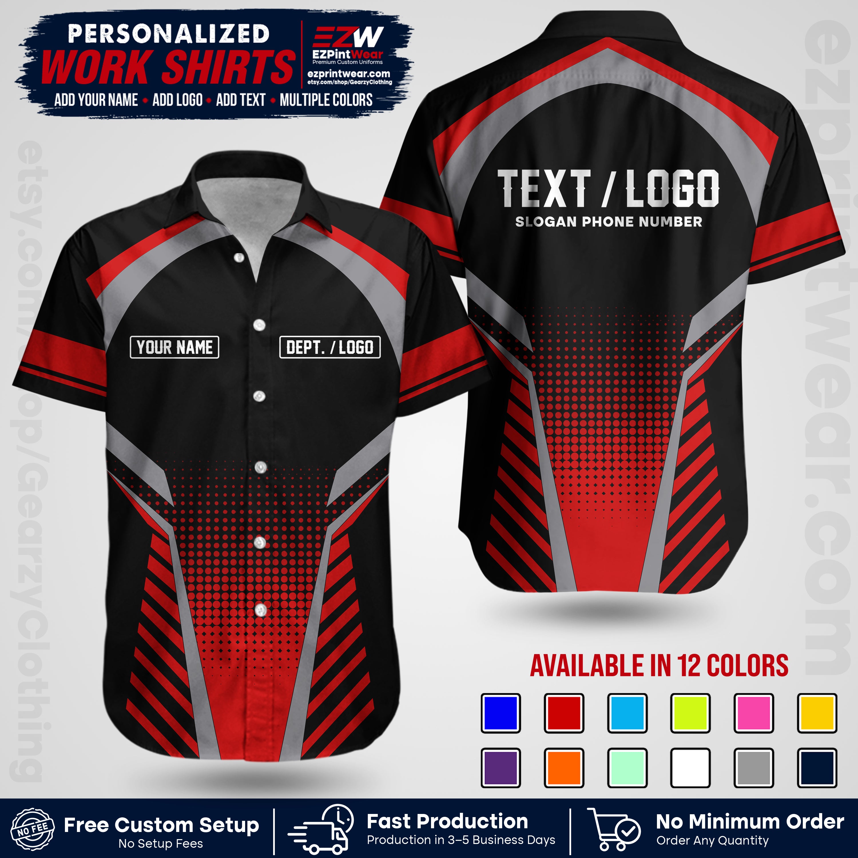 Custom All Over Print Work Uniform Shirt with Name, Logo & Text | Custom Hawaiian Shirt | Company Shirt | Employee Uniform UNF19