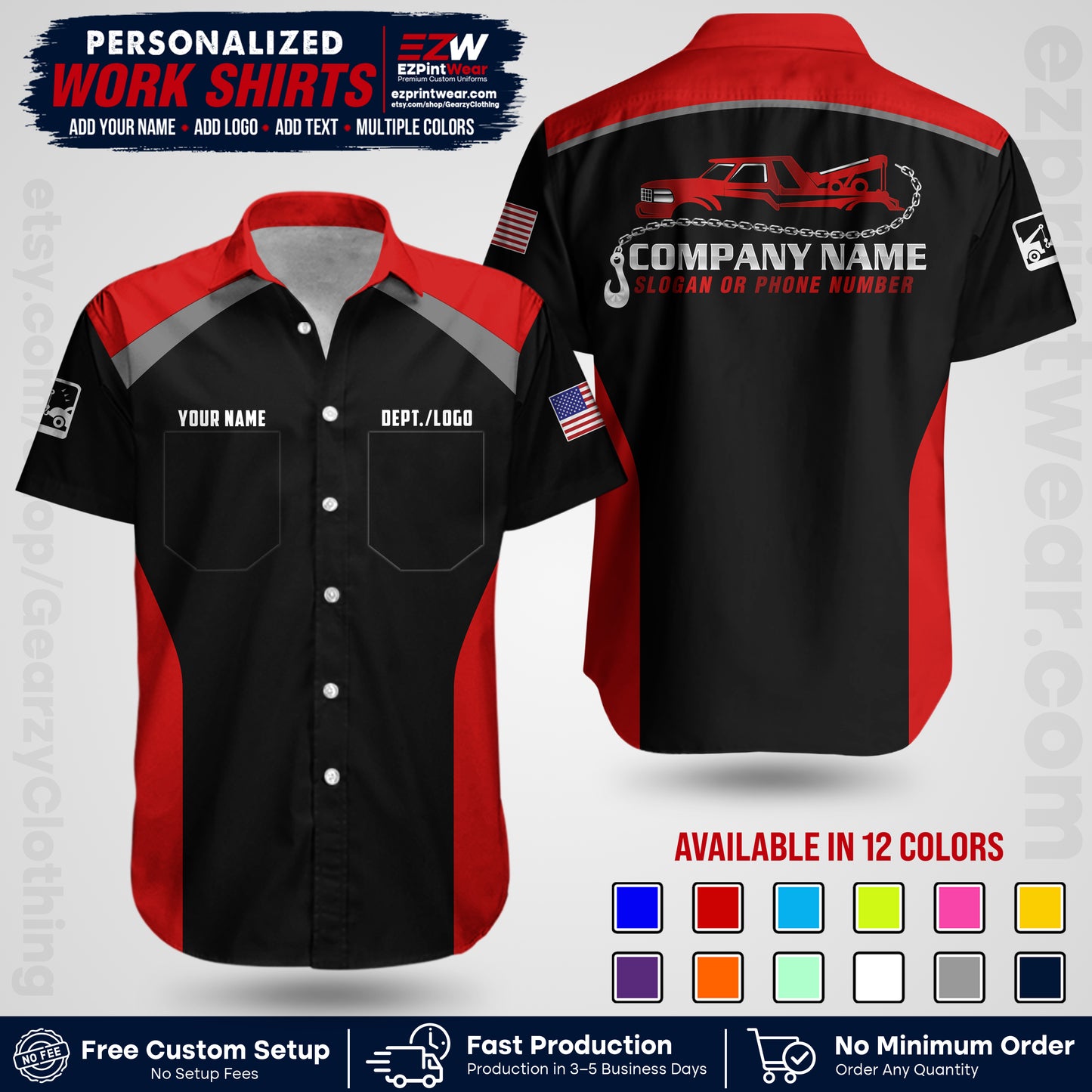 Custom Towing Shirt with Name, Logo & Text | Towing Company Uniform | Workwear TW01