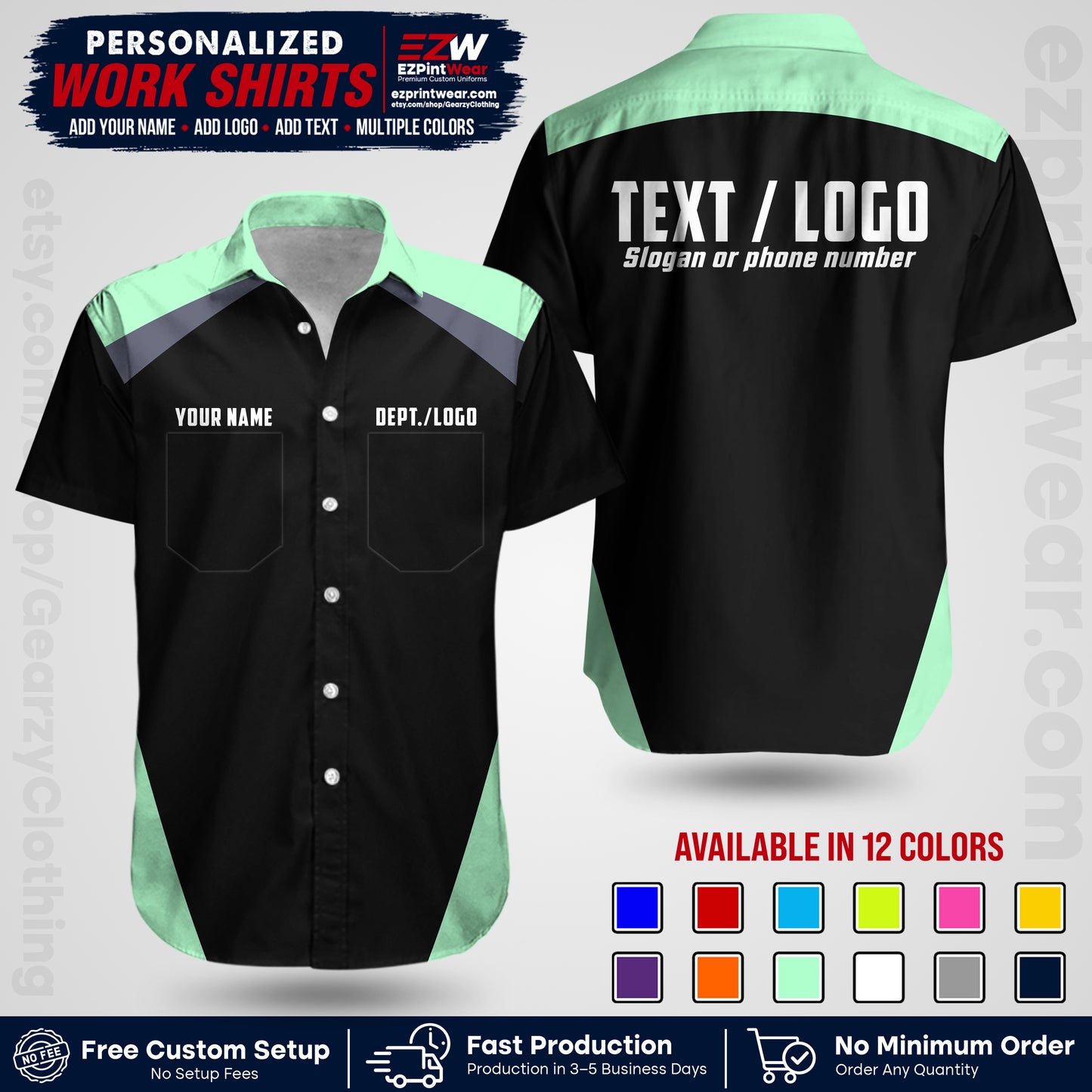 Custom All Over Print Work Uniform Shirt with Name, Logo & Text | Custom Hawaiian Shirt | Company Shirt | Employee Uniform UNF02