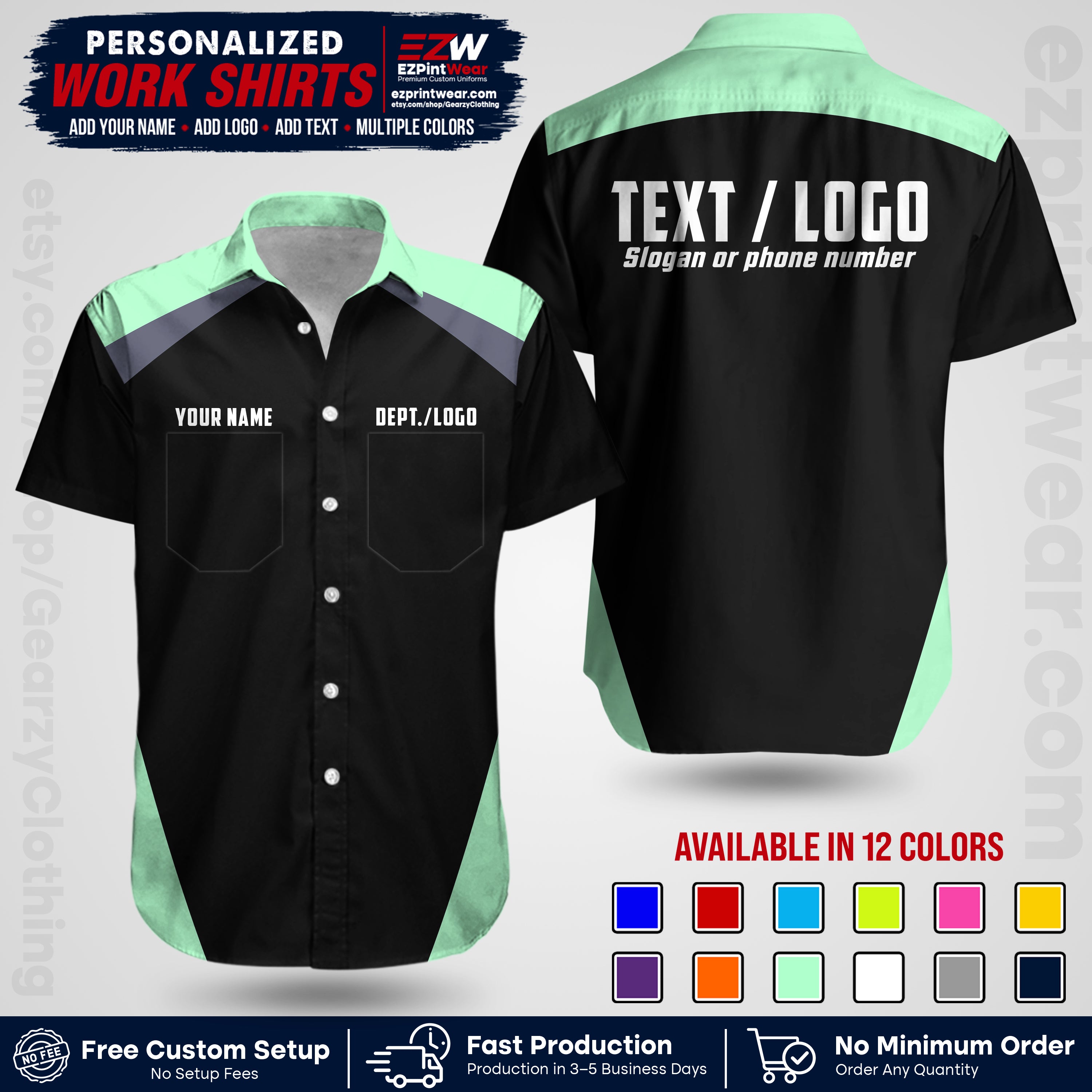 Custom All Over Print Work Uniform Shirt with Name, Logo & Text | Custom Hawaiian Shirt | Company Shirt | Employee Uniform UNF02