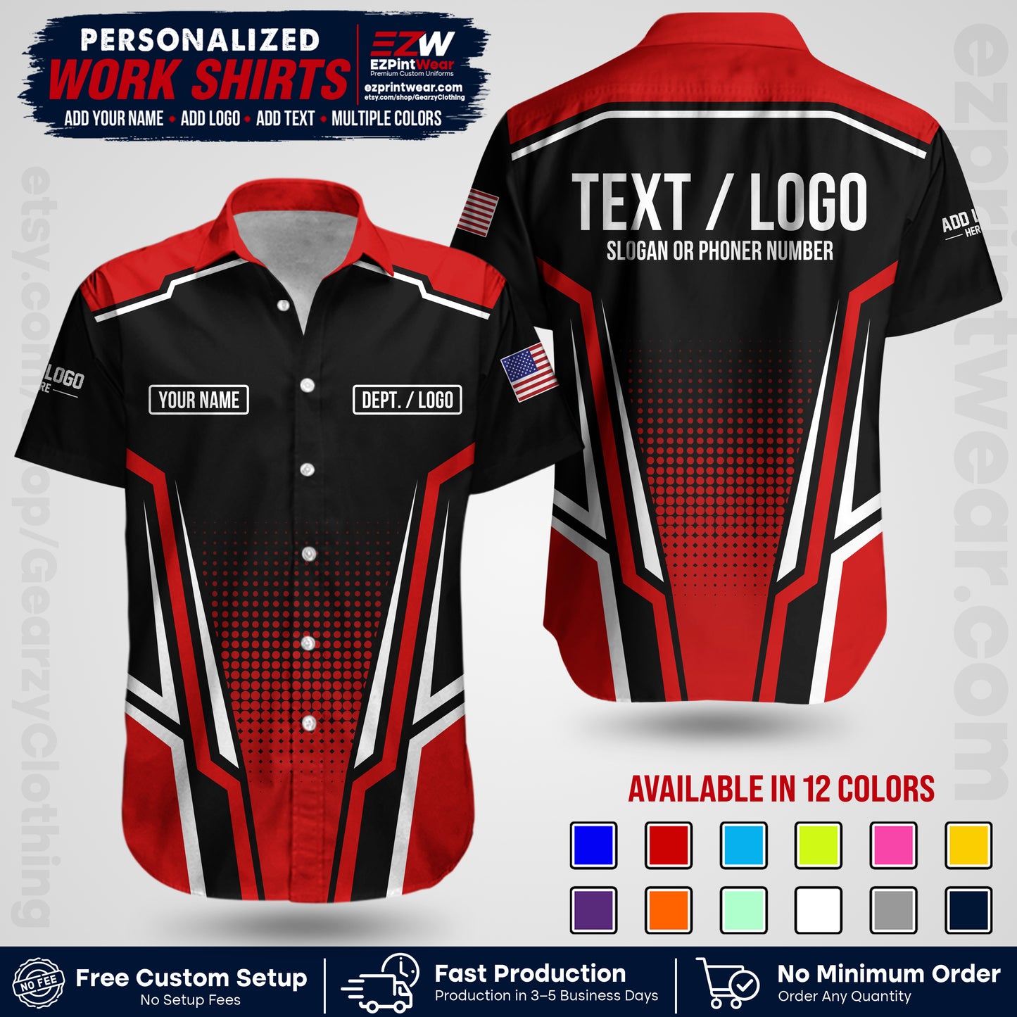Custom All Over Print Work Uniform Shirt with Name, Logo & Text | Custom Hawaiian Shirt | Company Shirt | Employee Uniform UNF17