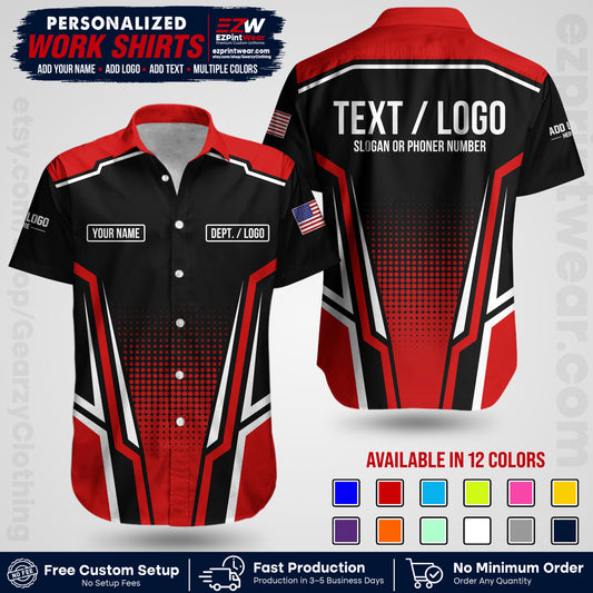 Custom All Over Print Work Uniform Shirt with Name, Logo & Text | Custom Hawaiian Shirt | Company Shirt | Employee Uniform UNF17