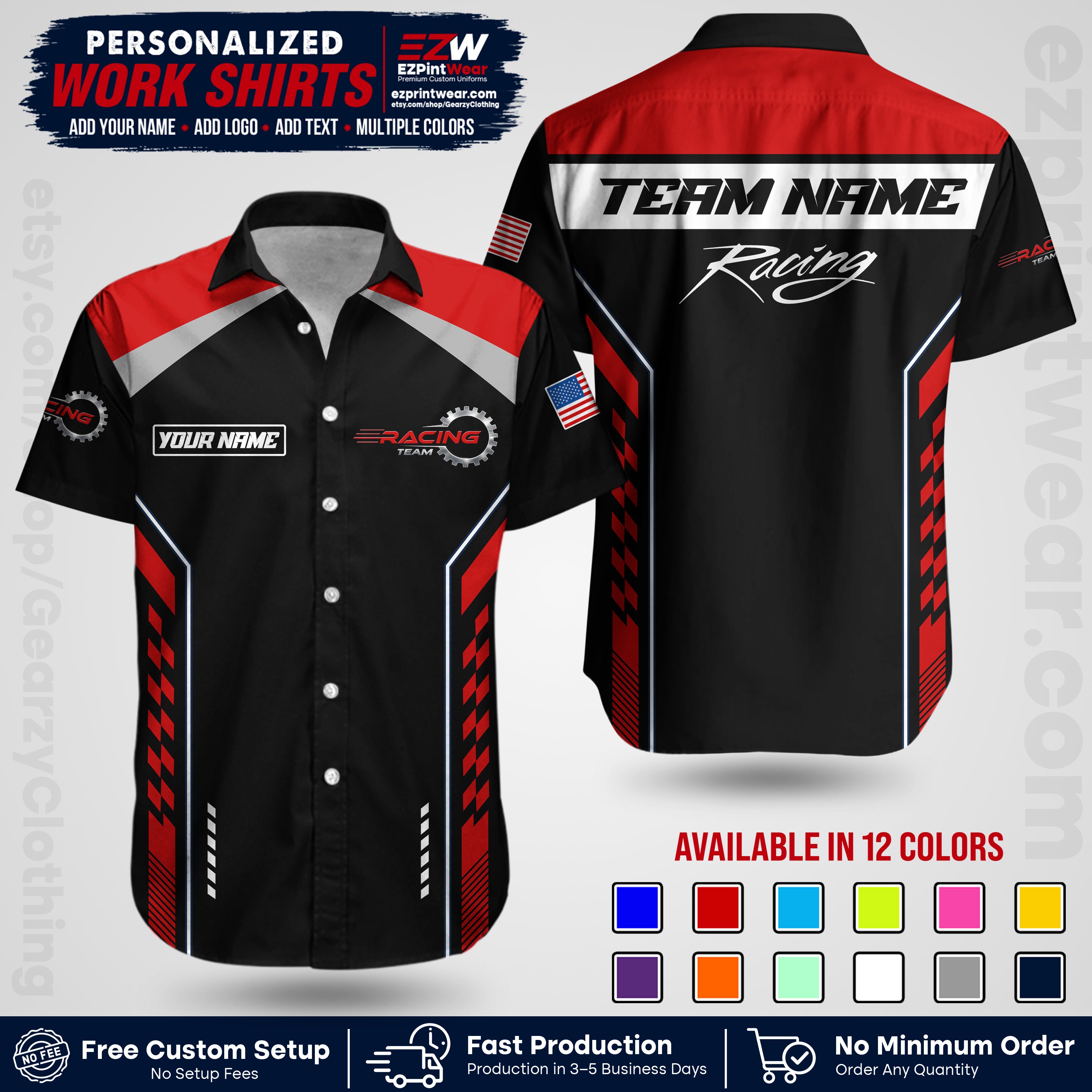 Custom Racing Shirt with Name, Logo & Text | Race Team Uniform | Crew Apparel RC13