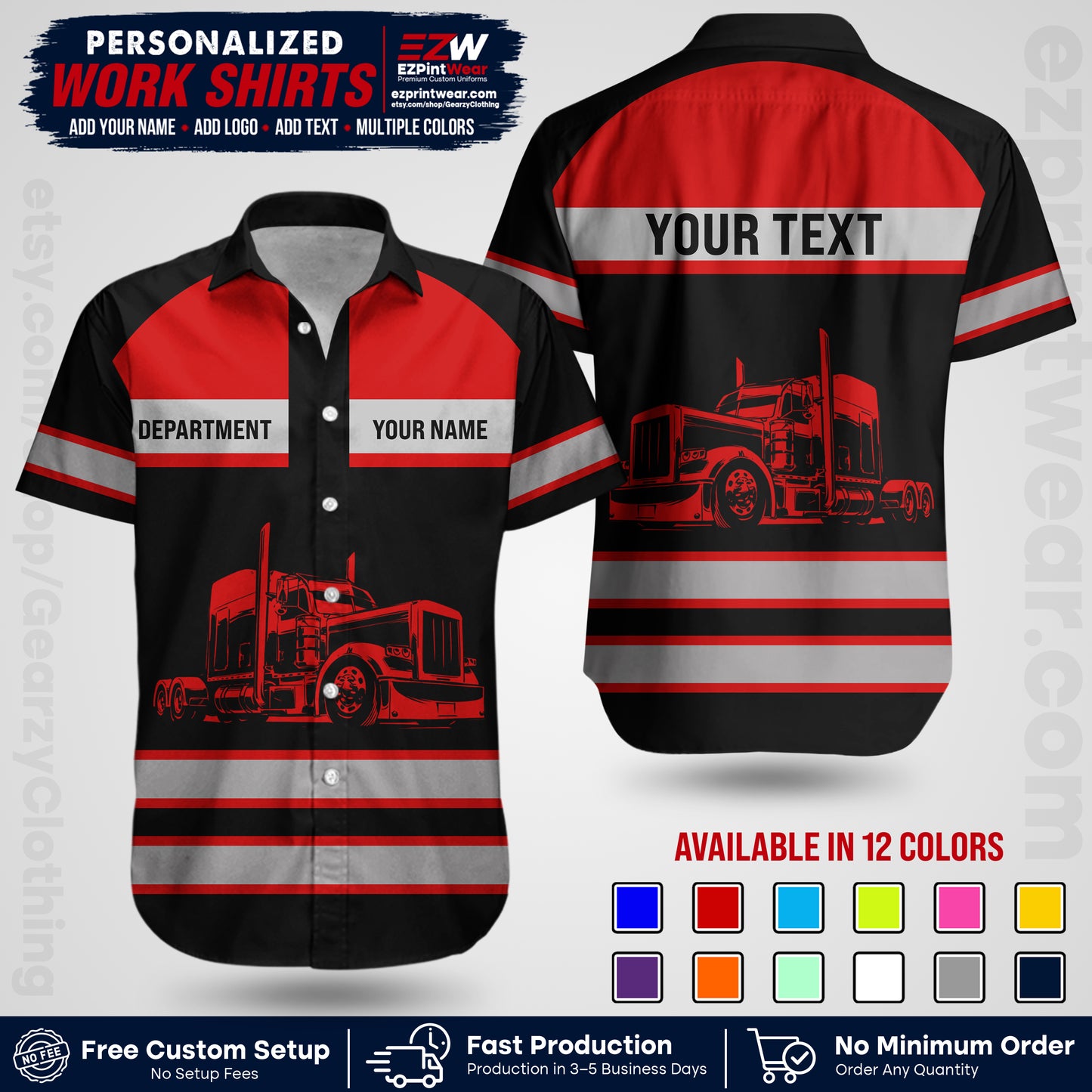 Personalized Truck Driver Workwear Uniform | Custom Safety Stripe Apparel | Non-Reflective Reflective Style Design TW02