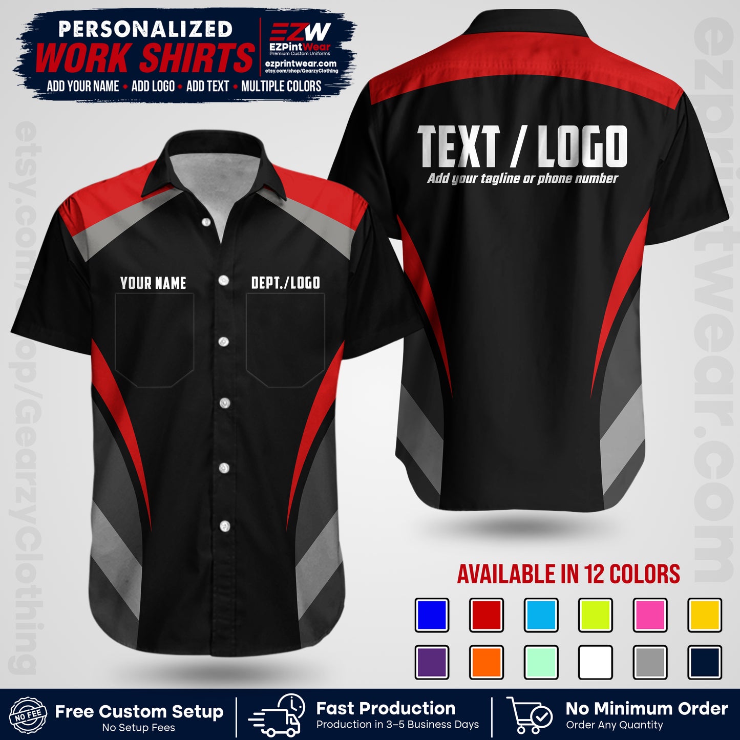 Custom All Over Print Work Uniform Shirt with Name, Logo & Text | Custom Hawaiian Shirt | Company Shirt | Employee Uniform UNF03